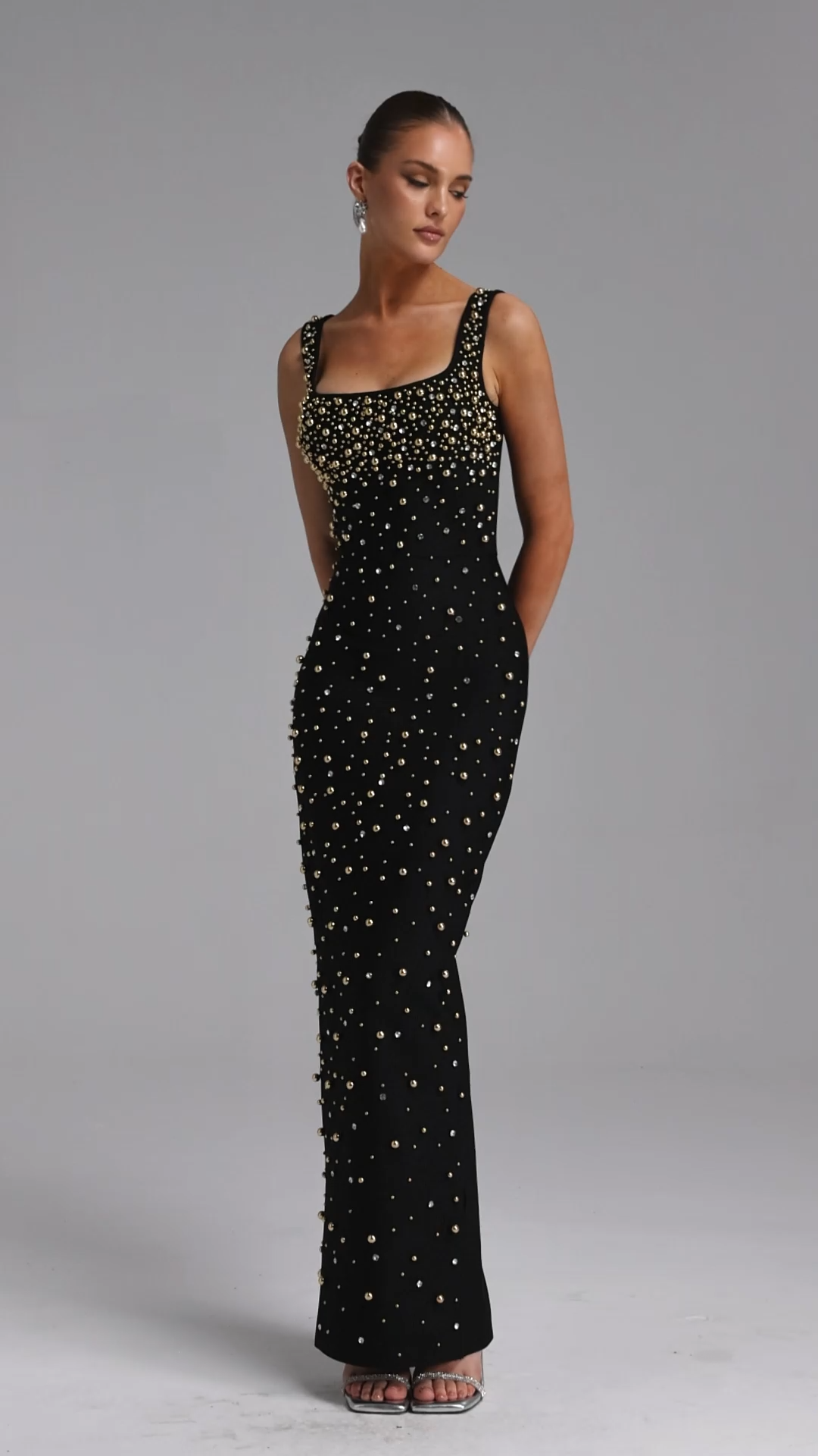 Hope Glamorous Contour Square Neck Pearl Bandage Maxi Dress