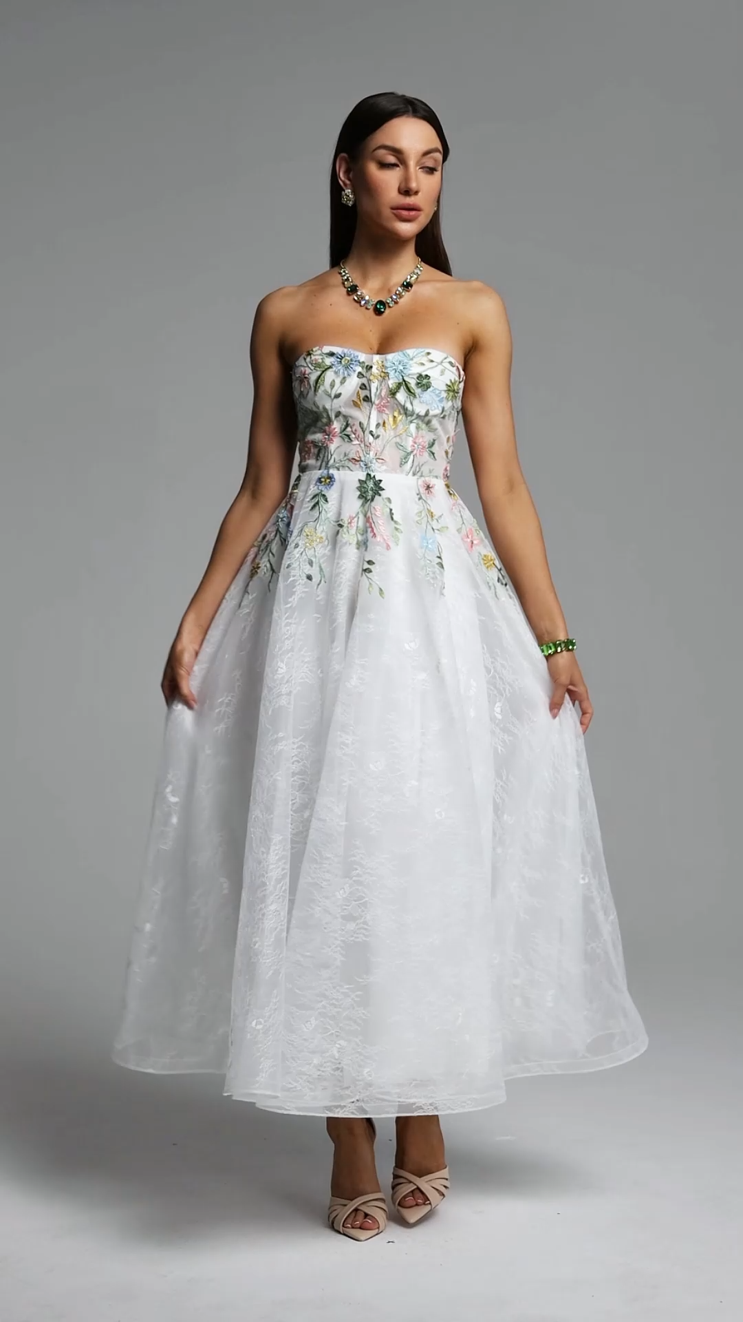 Joie Romantic Tailored Floral Embroidered Lace Maxi Dress