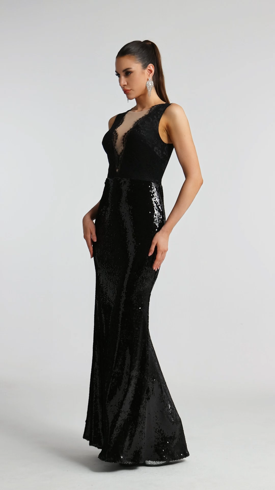 Kerry Lace Deep V Sequin Maxi Dress