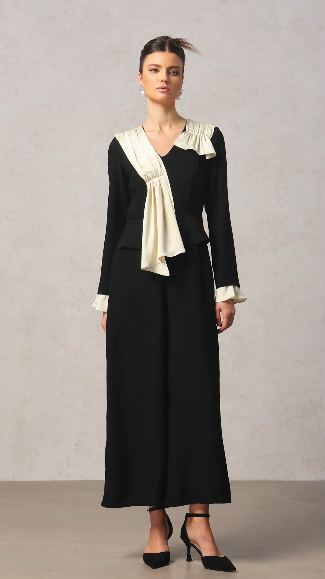 Karsten V-Neck Long Sleeves Folds Maxi Jumpsuit