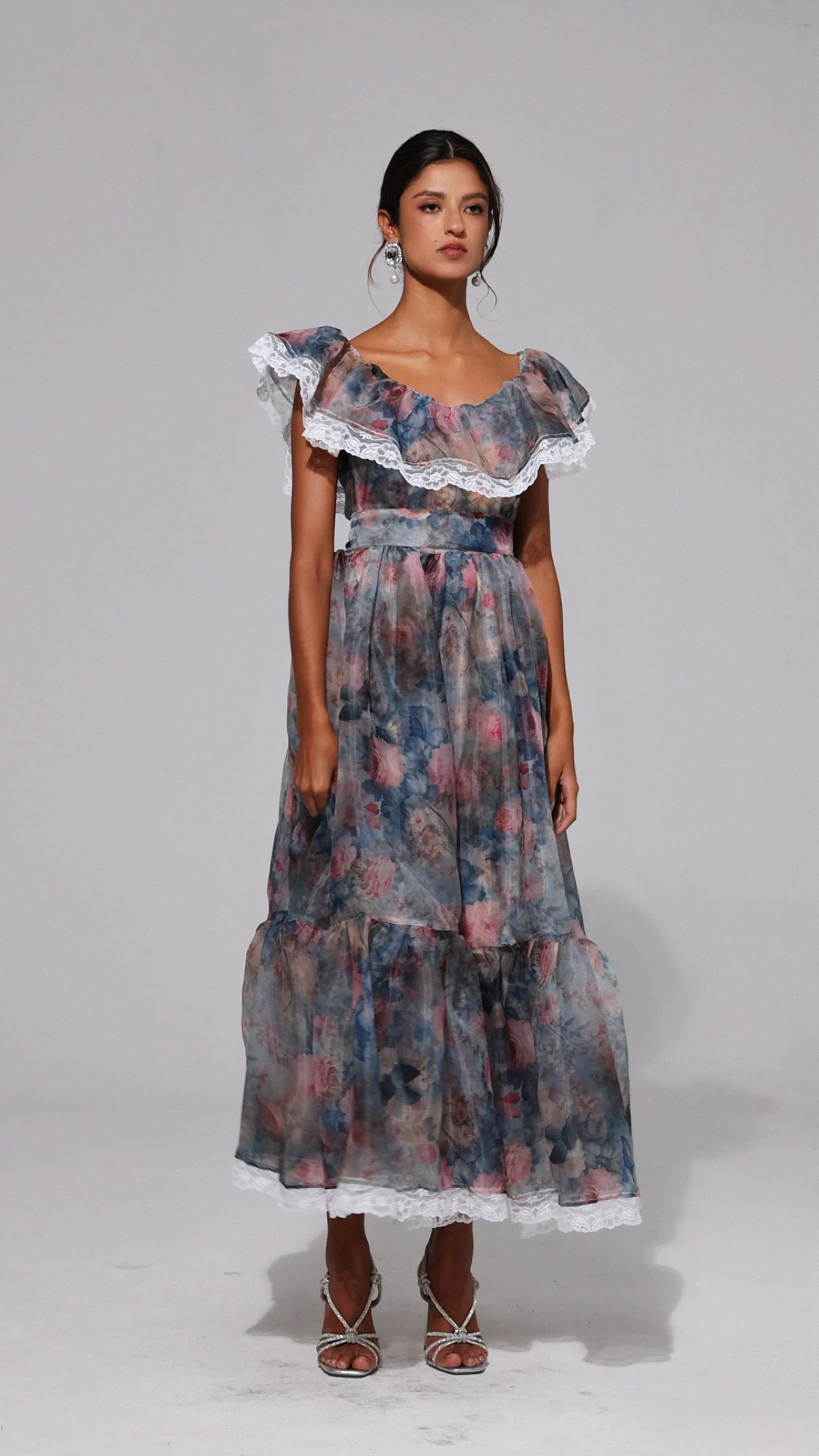 Yalia Floral Printed Ruffled Maxi Dress