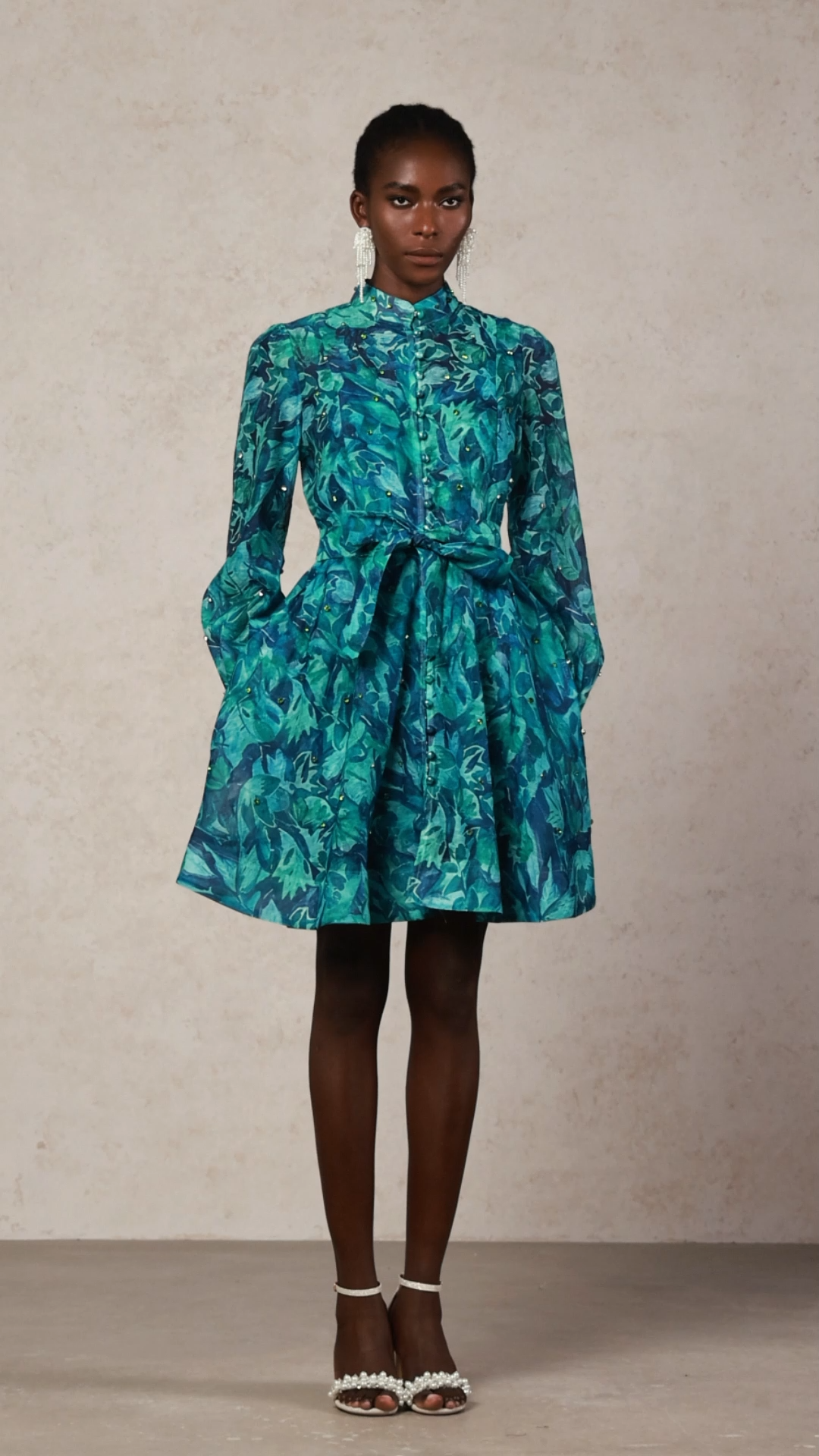 Elleri Long Sleeve Diamond Floral Printed Mini Dress