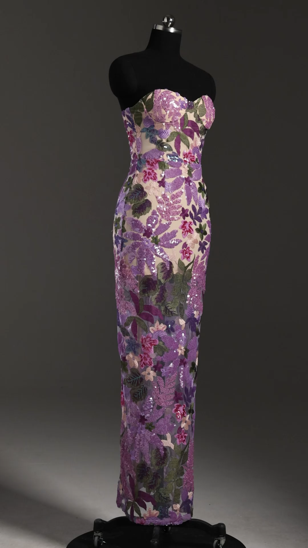 Eugenia Flower Sequins Strapless Mesh Dress - Purple