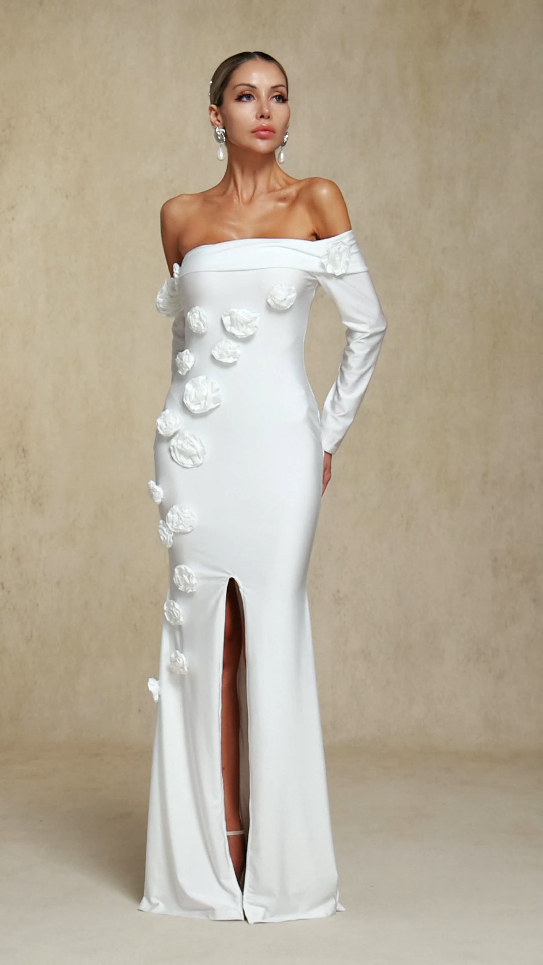 Nerlii Flower Off Shoulder Maxi Dress