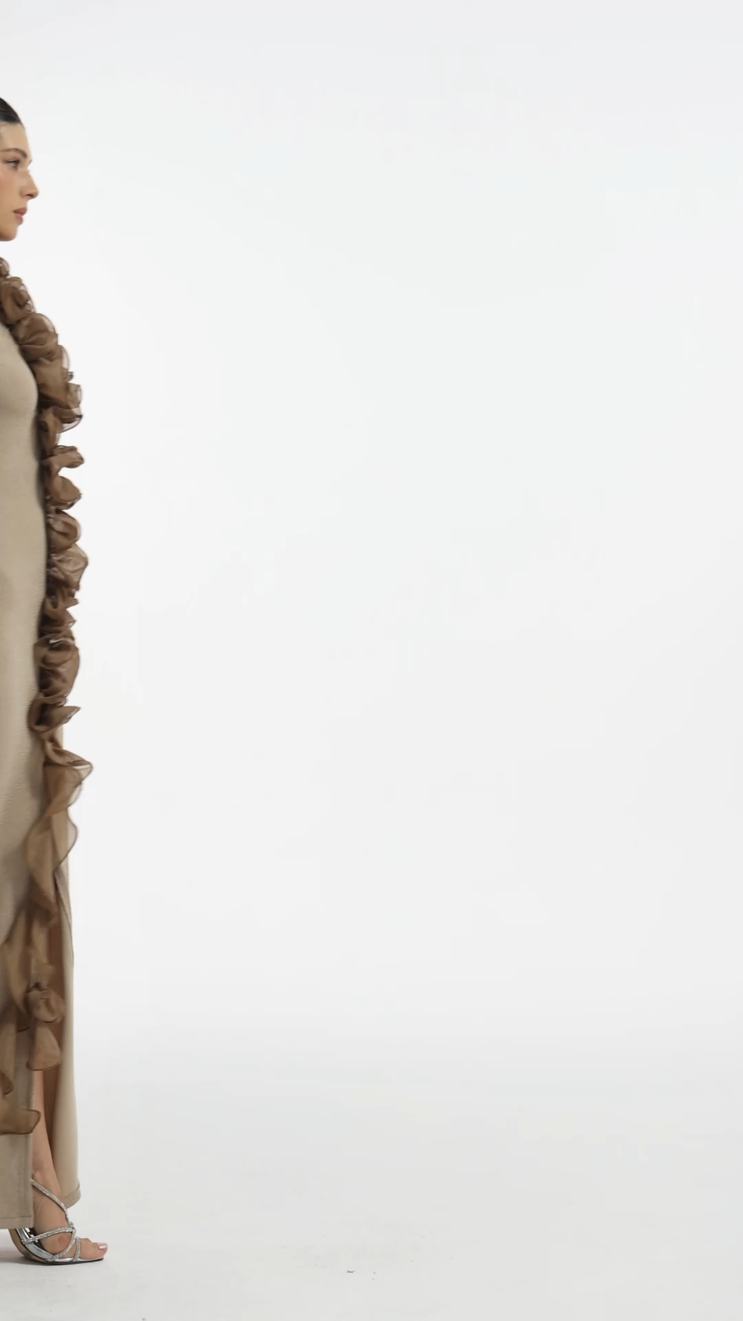 Lizzy Classic Contour Long Sleeve Ruffle Knit Maxi Dress