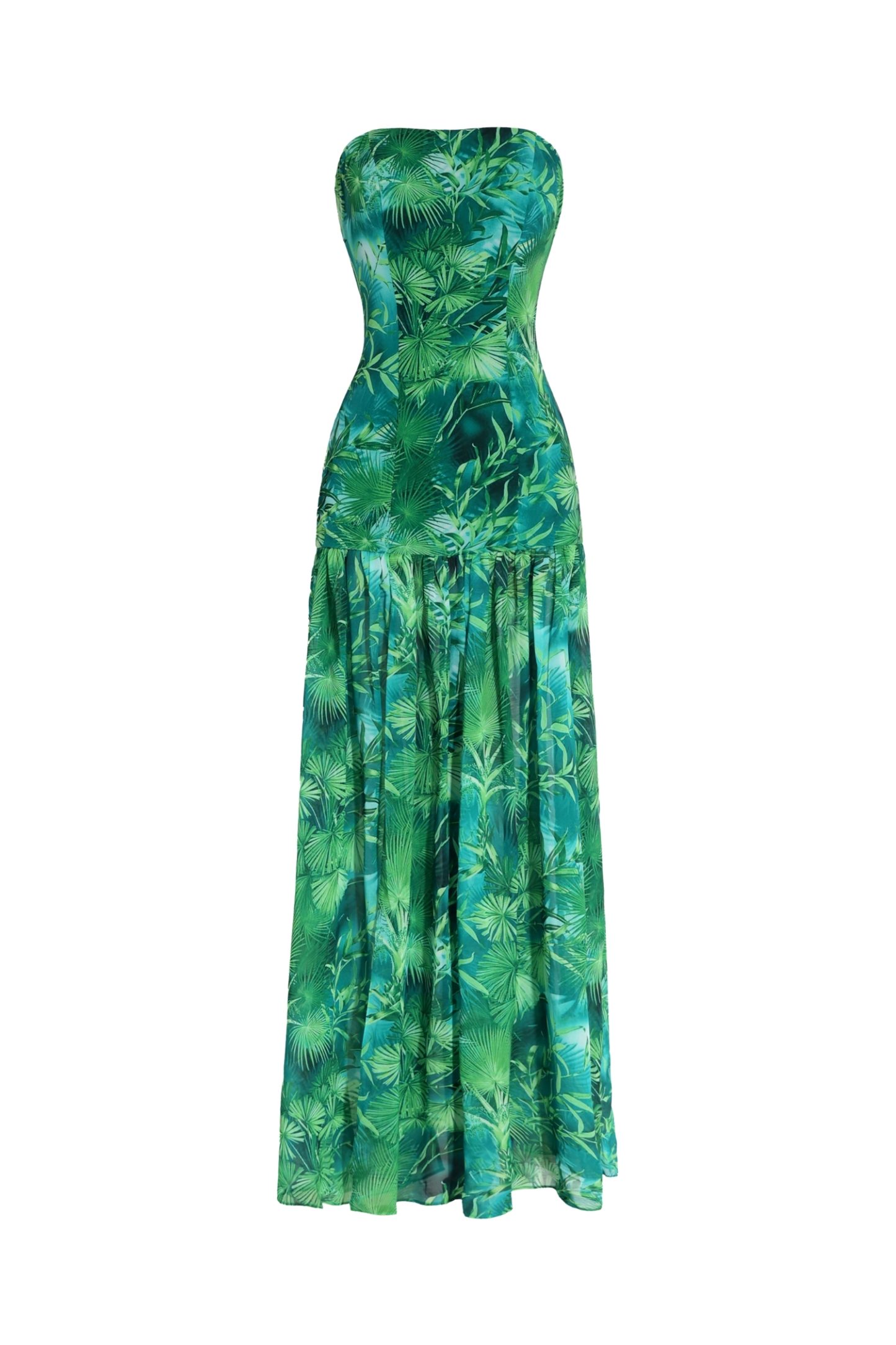 Emilee Leaves Print Pleated Maxi Dress