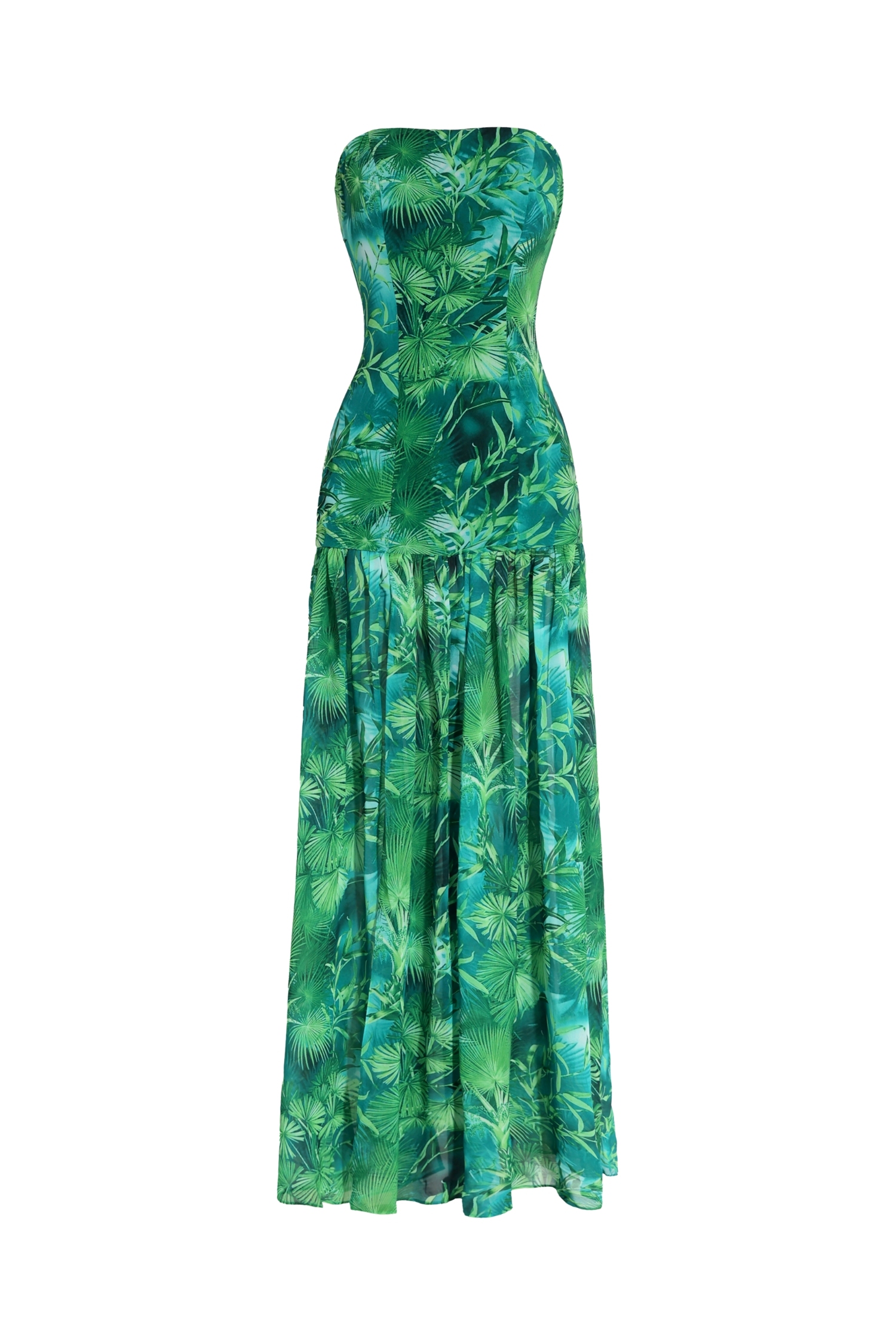 Emilee Leaves Print Pleated Maxi Dress