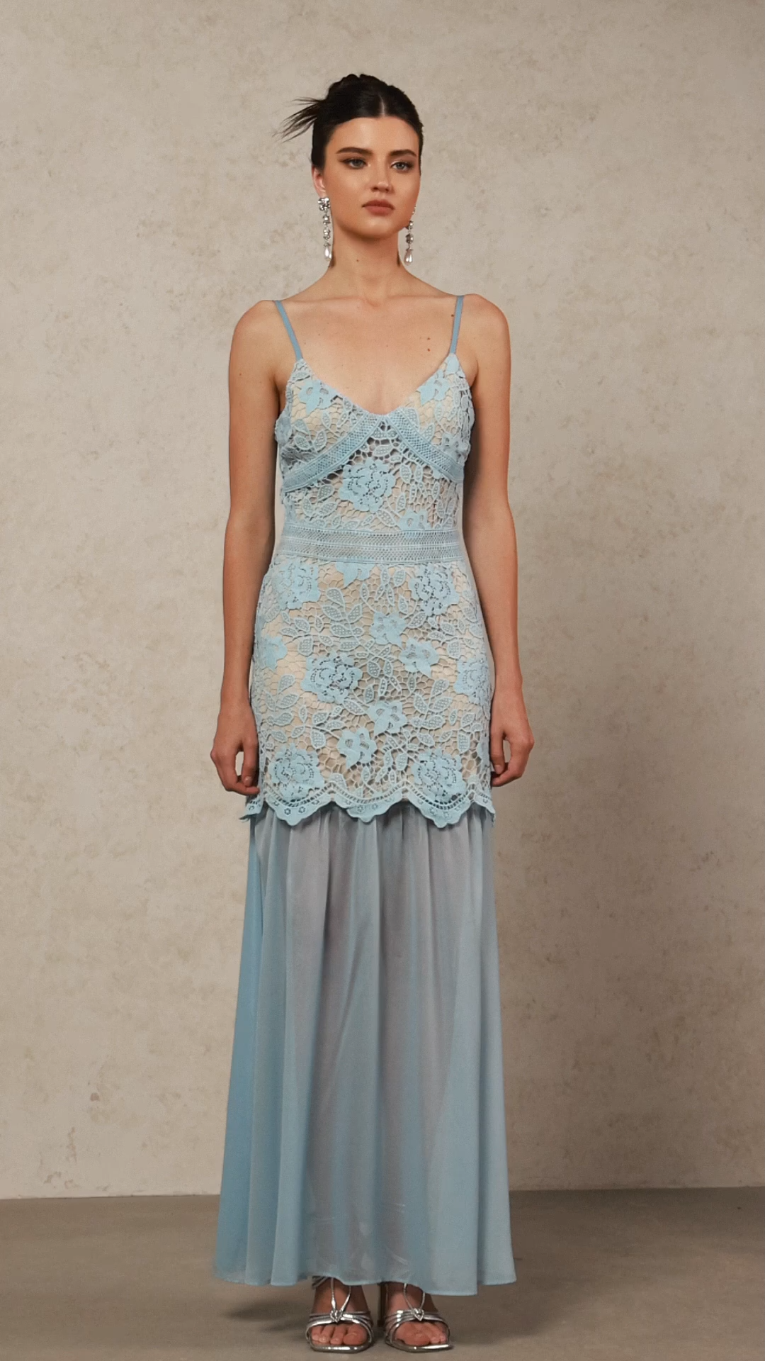 Farrah Halter Flowers Lace Maxi Dress