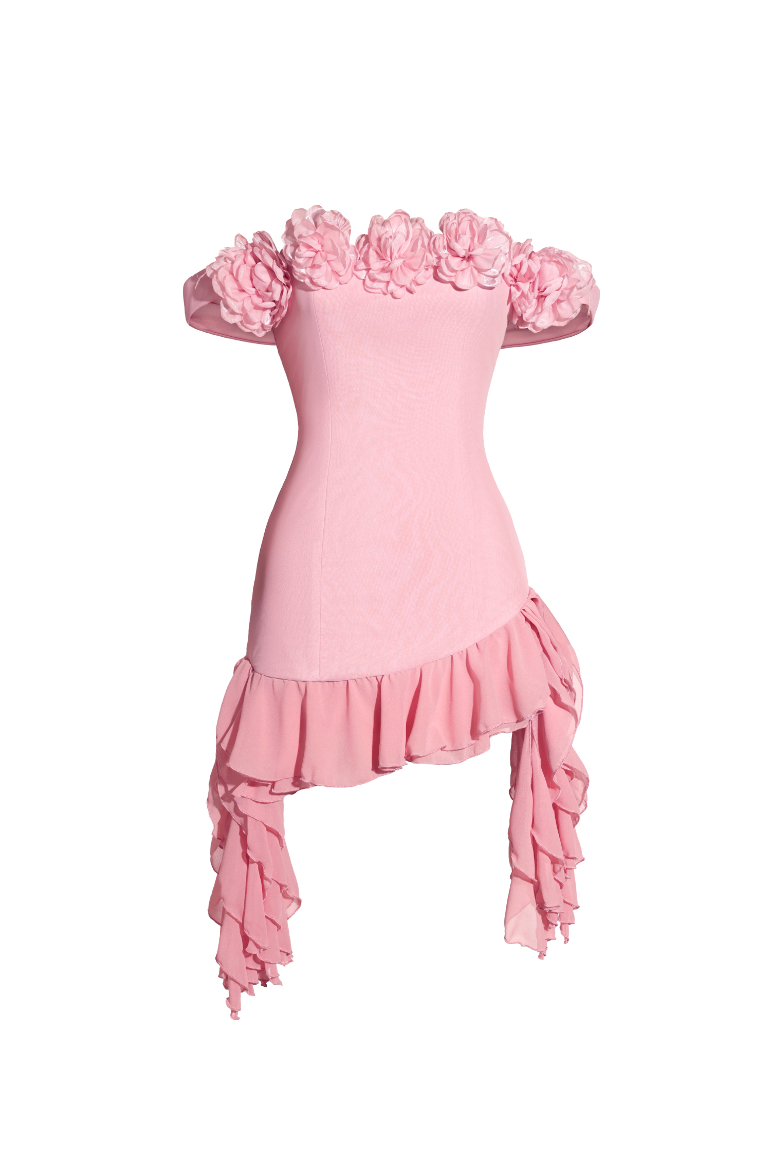 Linda One Shoulder Flowers Ruffled Mini Dress