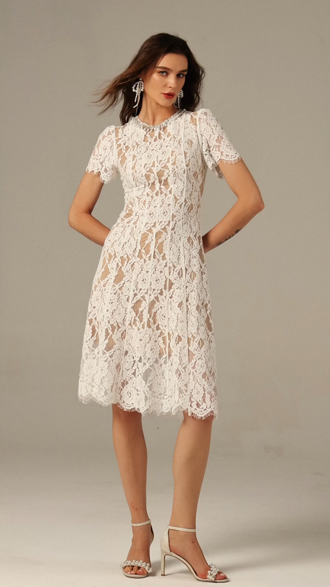 Winni Pearl Short Sleeve Lace Midi Dress