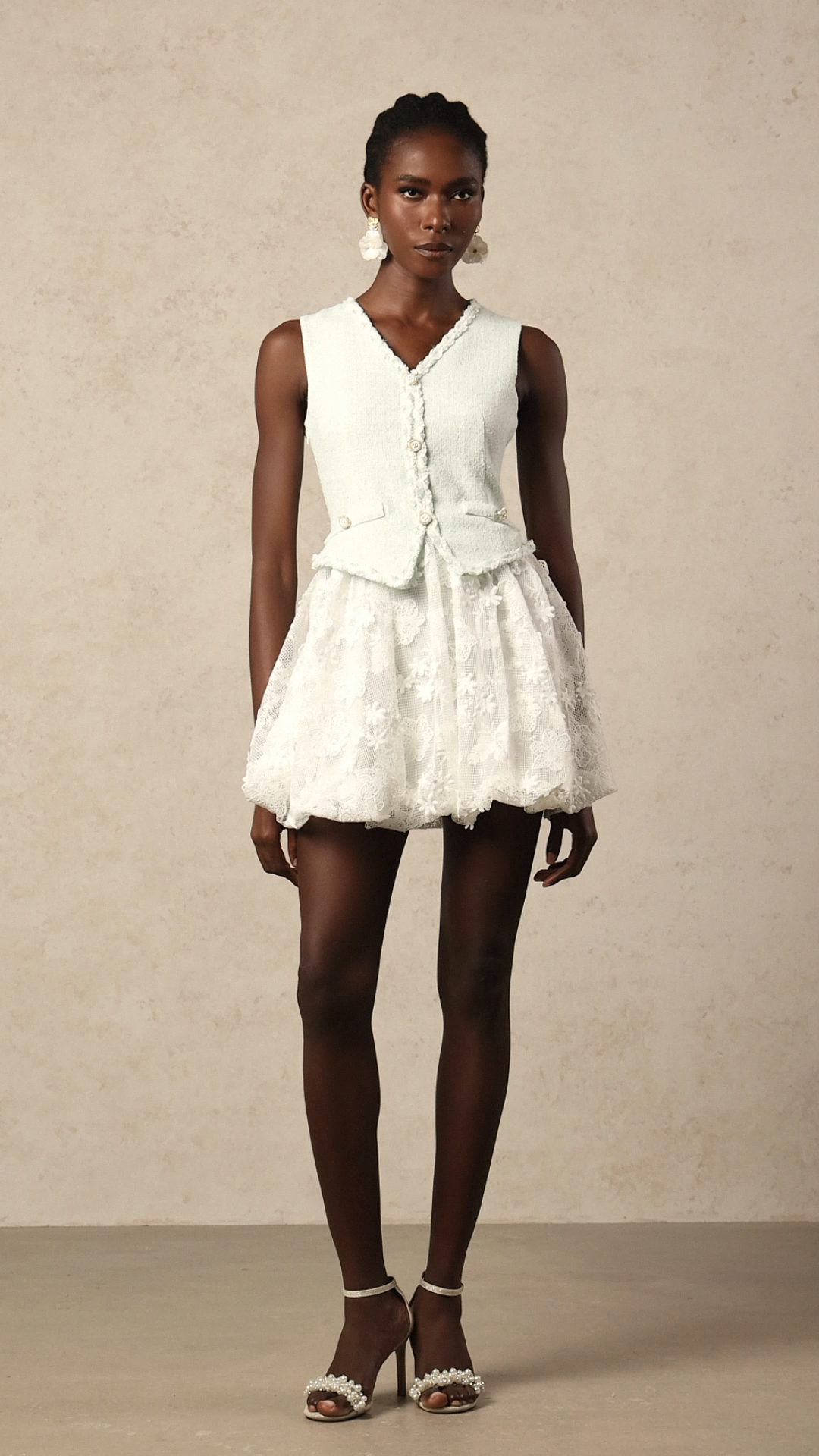 Scarlett V-Neck Sleeveless Flowers Lace Mini Dress