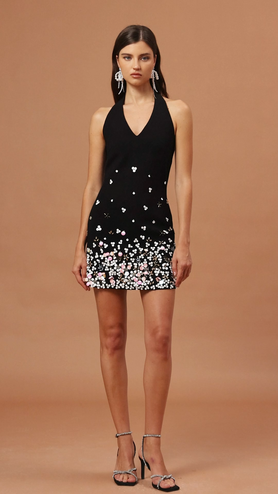 Fagaro V-Neck Sleeveless Sequin Pearl Mini Dress