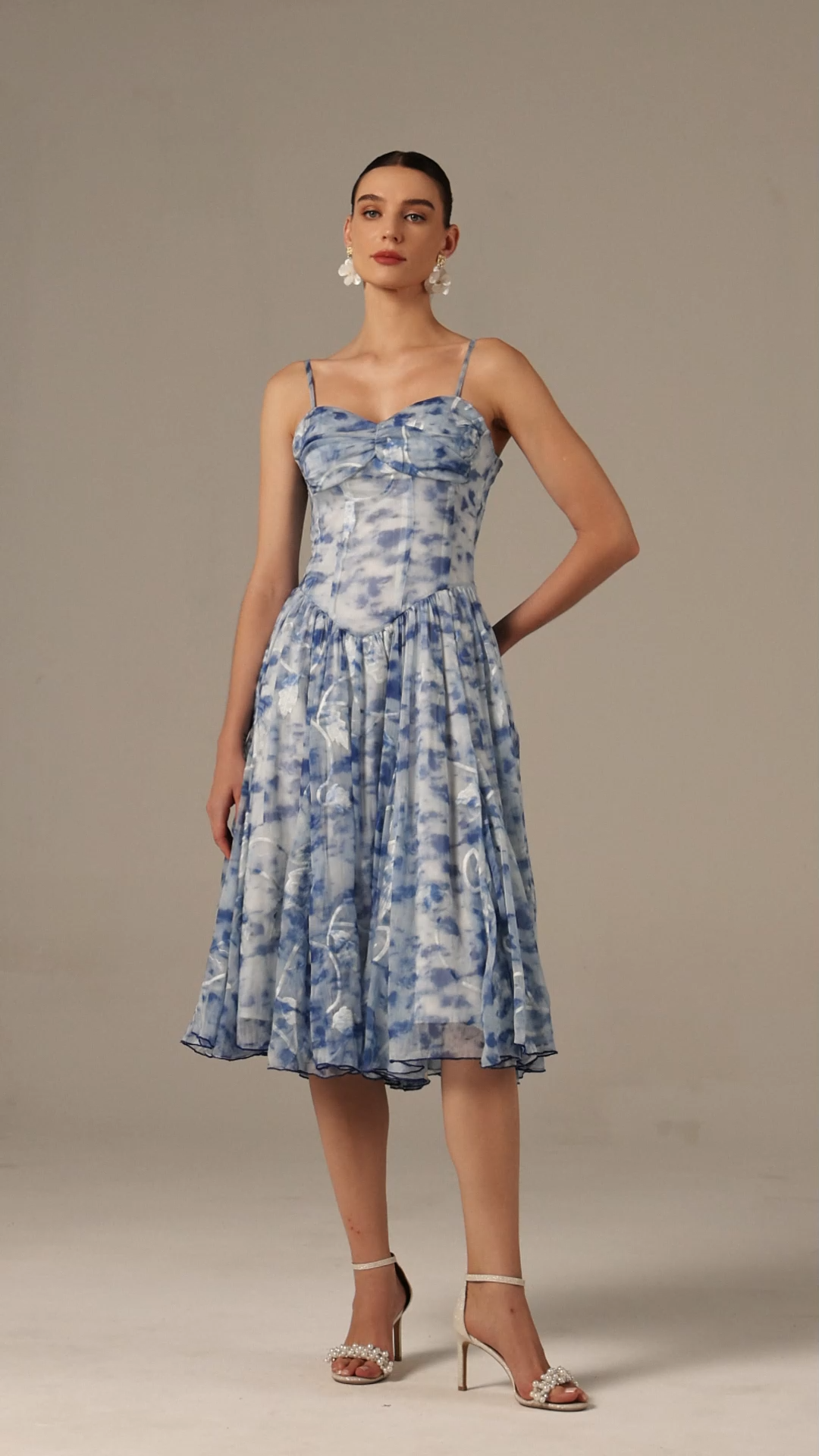 Lesa Halter Floral Printed Midi Dress