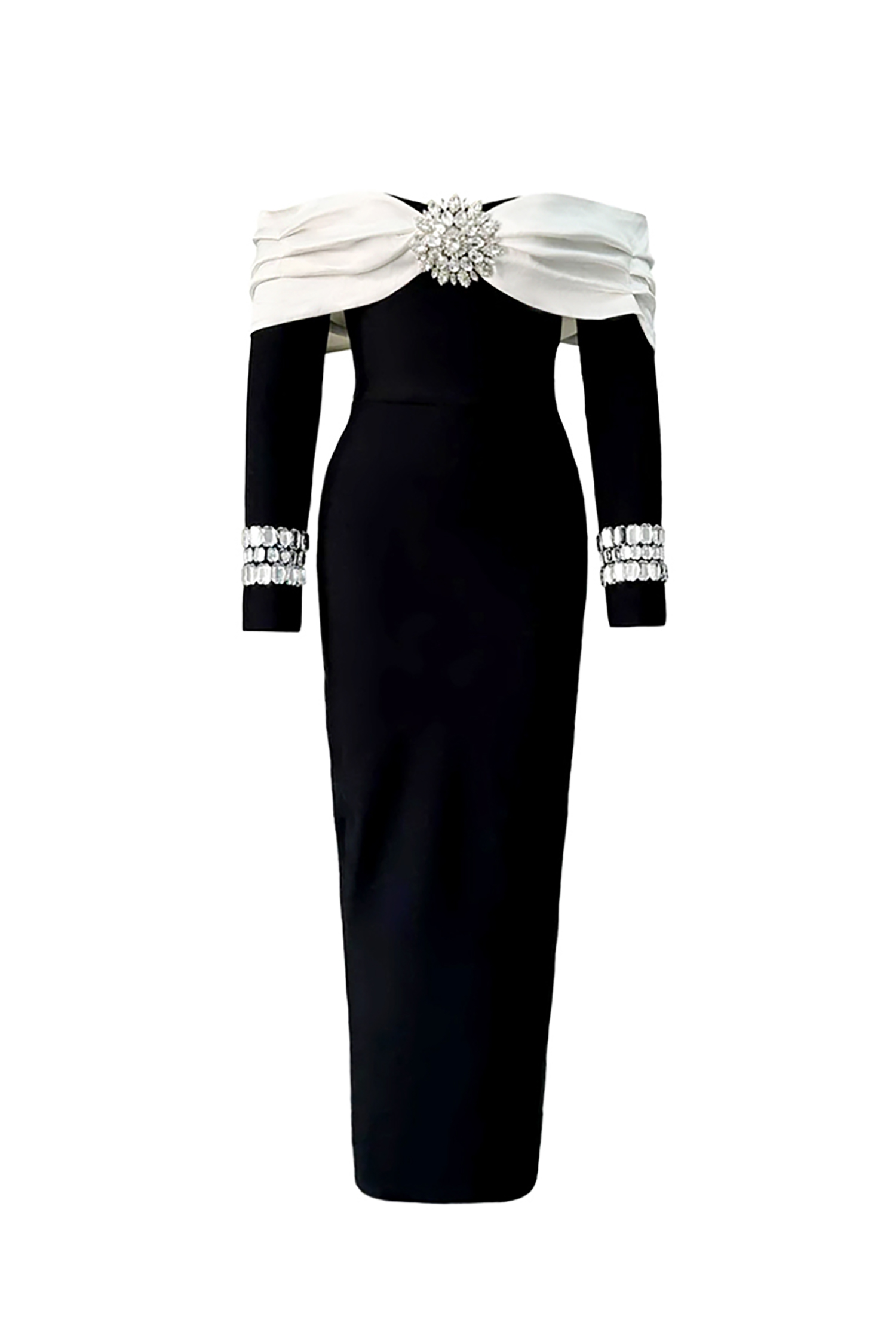 Derlyn Off-the-Shoulder Long Sleeve Diamond Bandage Maxi Dress