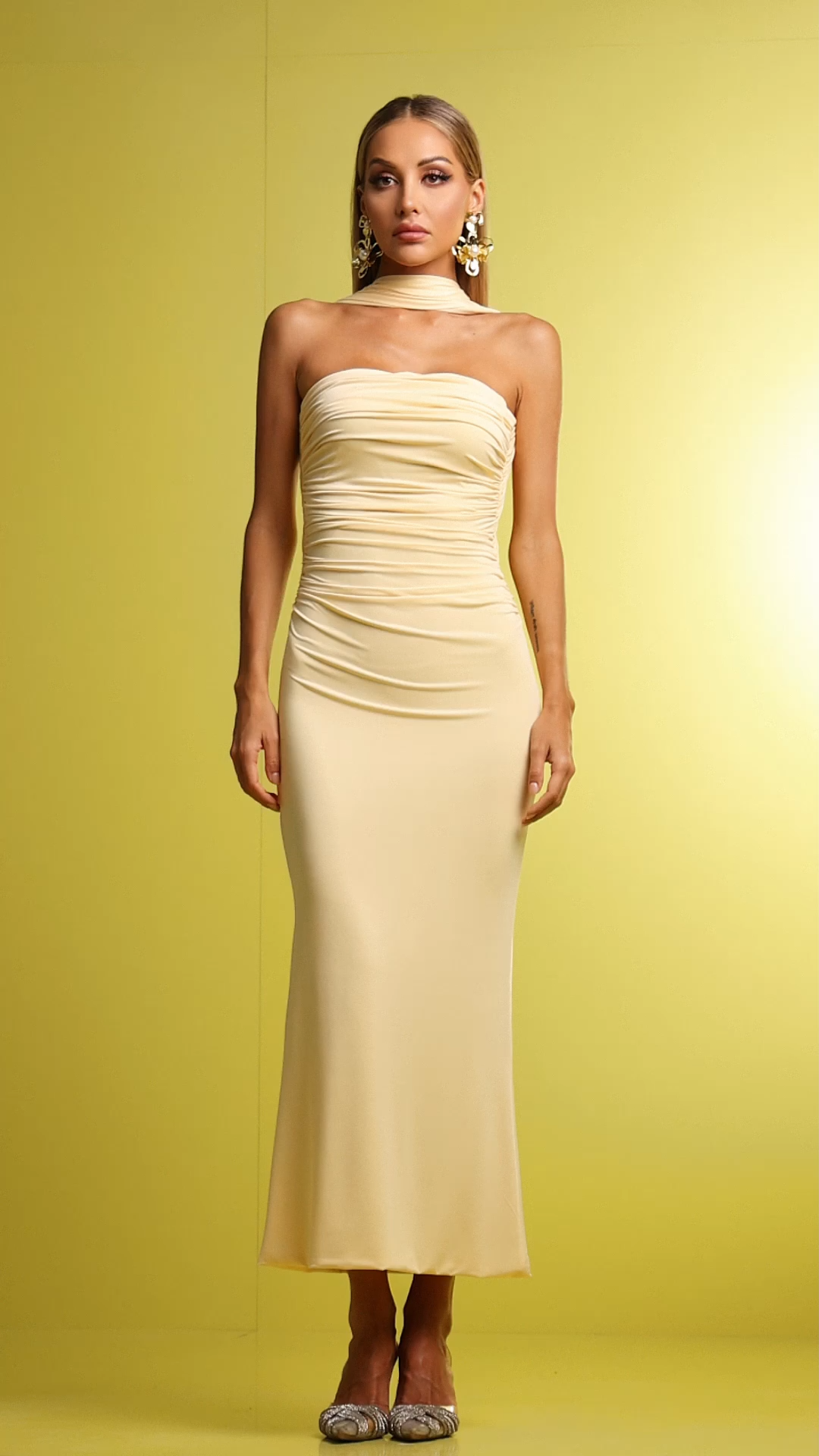 Kaxani Strapless Slim Flowers Backless Maxi Dress