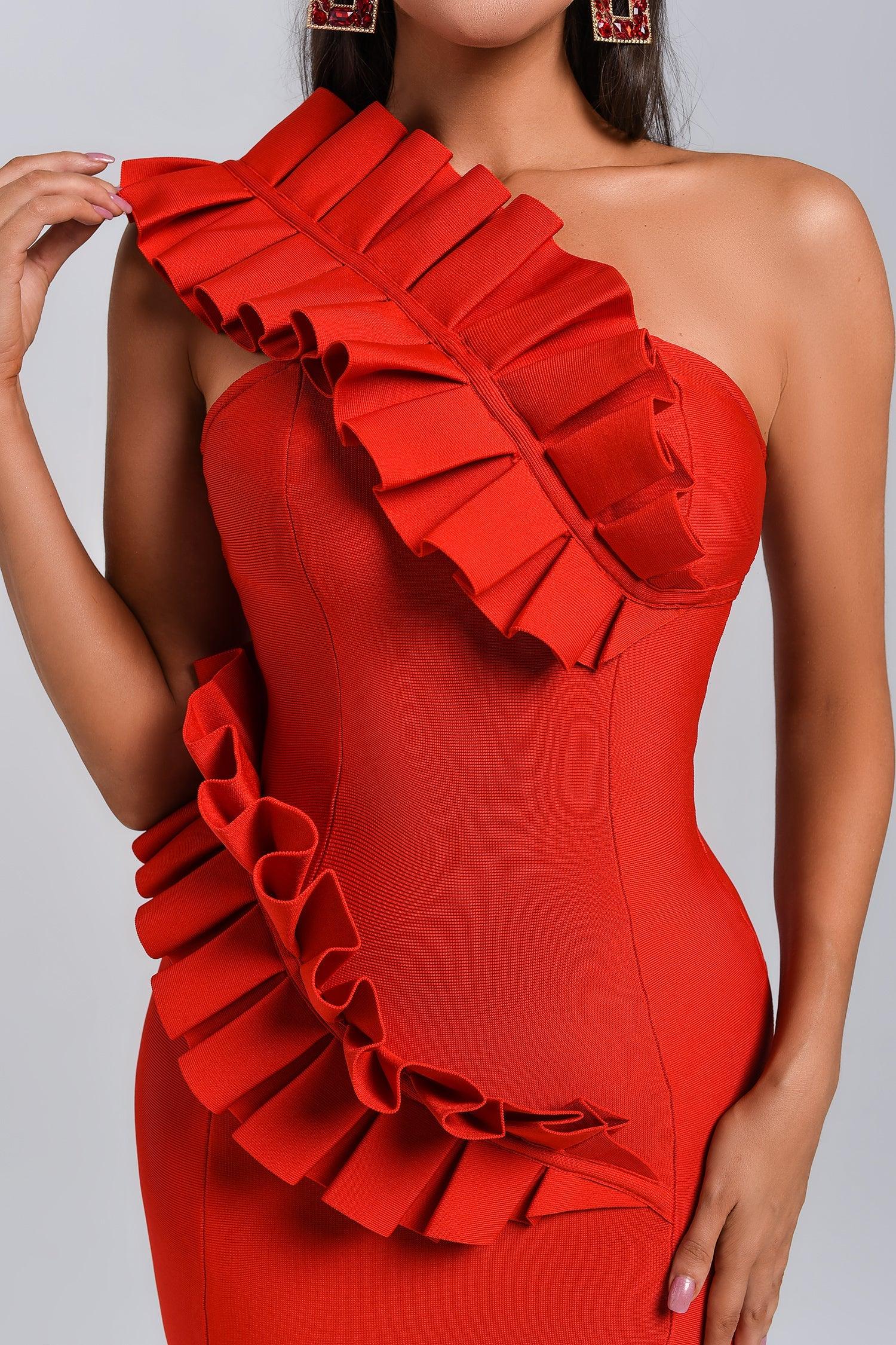 Shailee One Shoulder Midi Bandage Dress - Bellabarnett