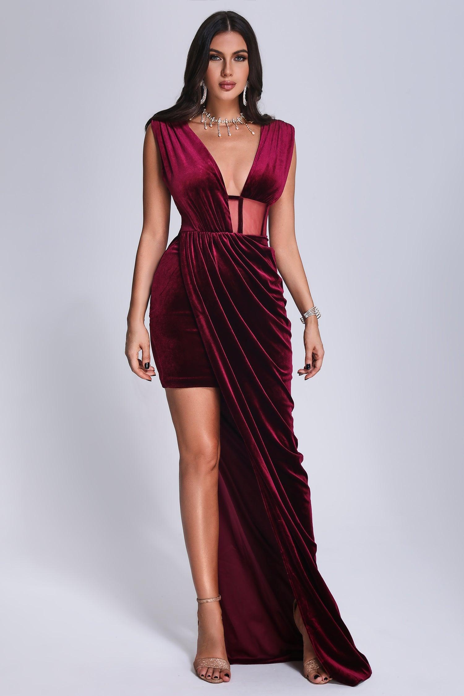 Saffron Velvet Maxi Dress - Red - Bellabarnett