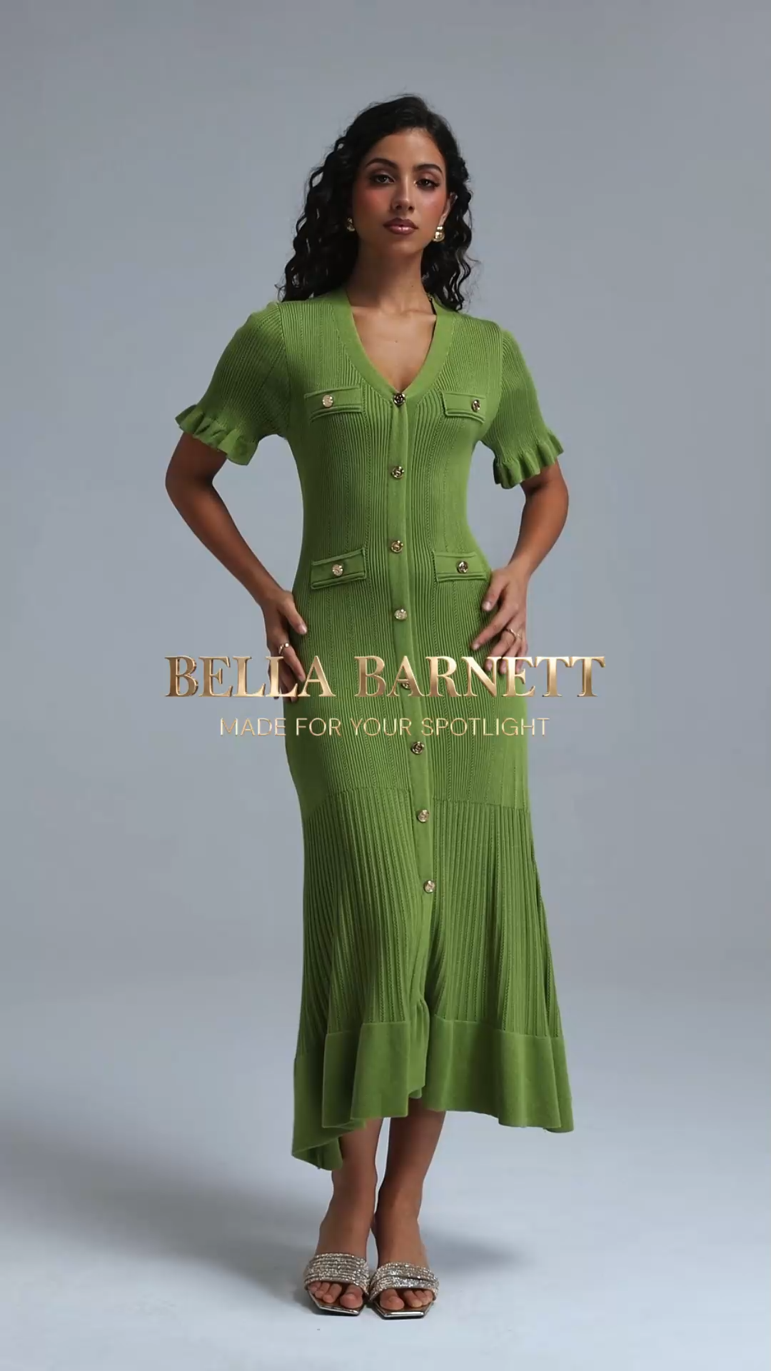 Lala Vintage Contour Short Sleeve Ruffle Knit Maxi Dress