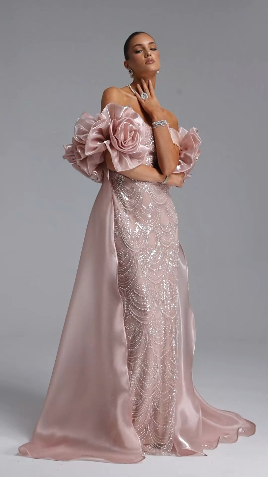 Nancy Romantic Contour Off Shoulder Embellished Maxi Dress