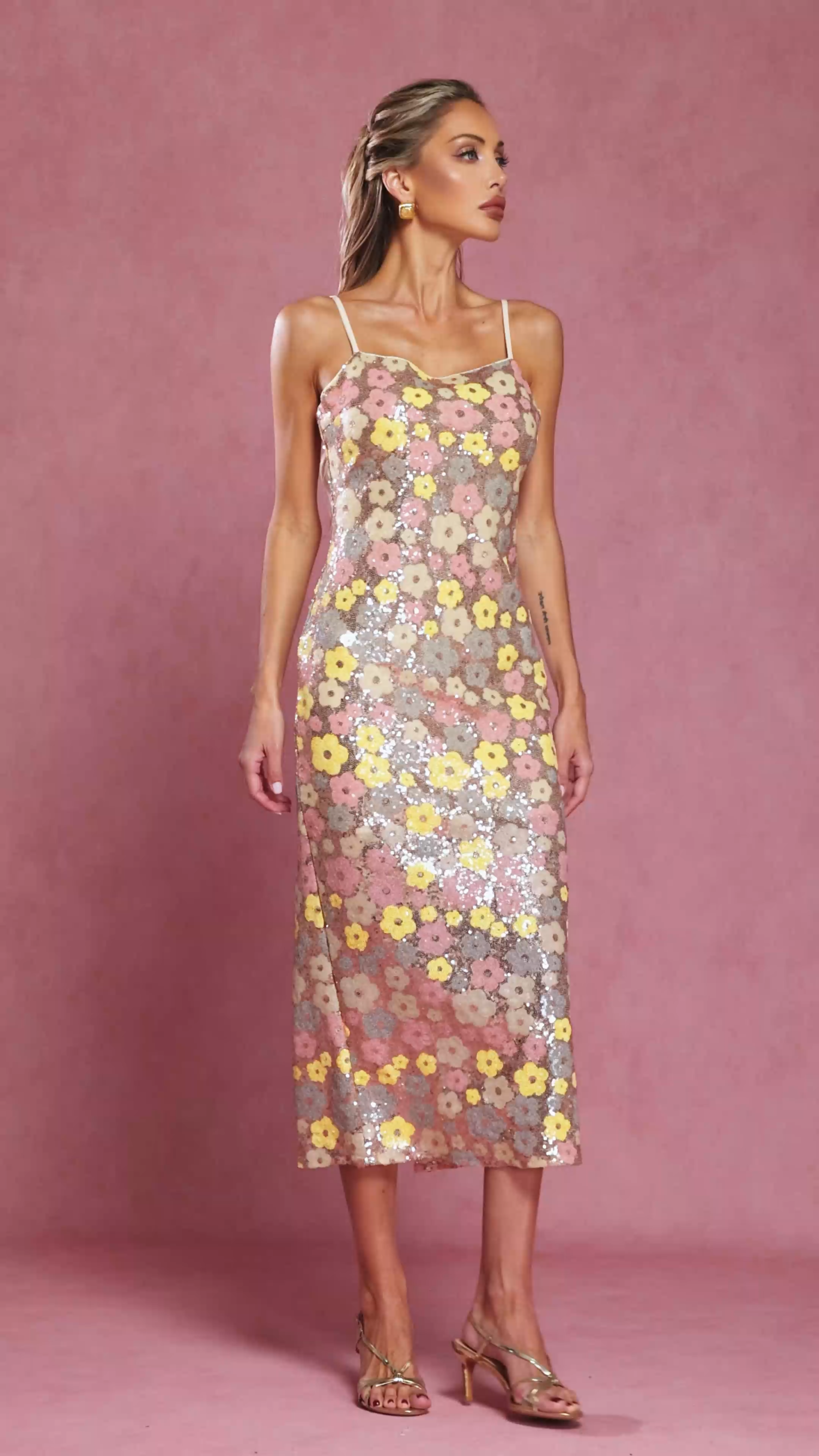 Kyli Sleeveless Flowers Sequin Maxi Dress