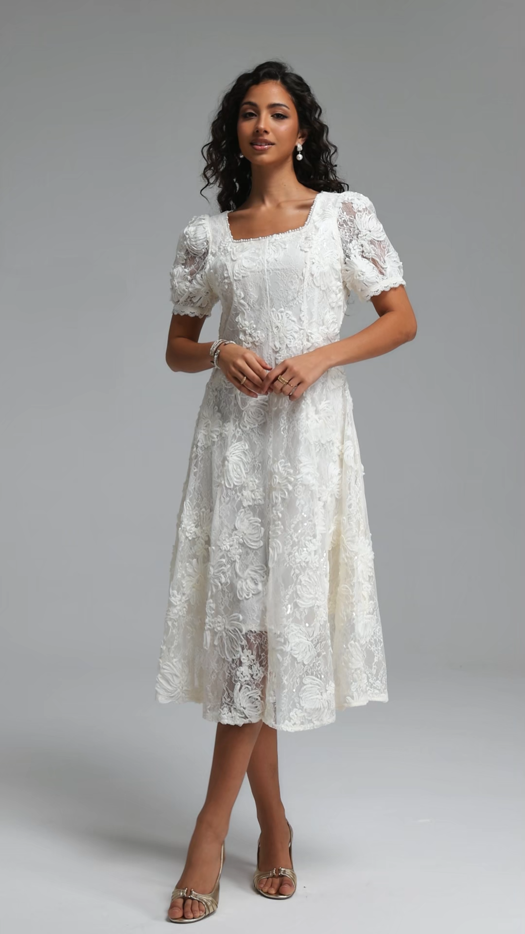 Yerza Elegant Tailored Short Sleeve Floral Woven Maxi Dress