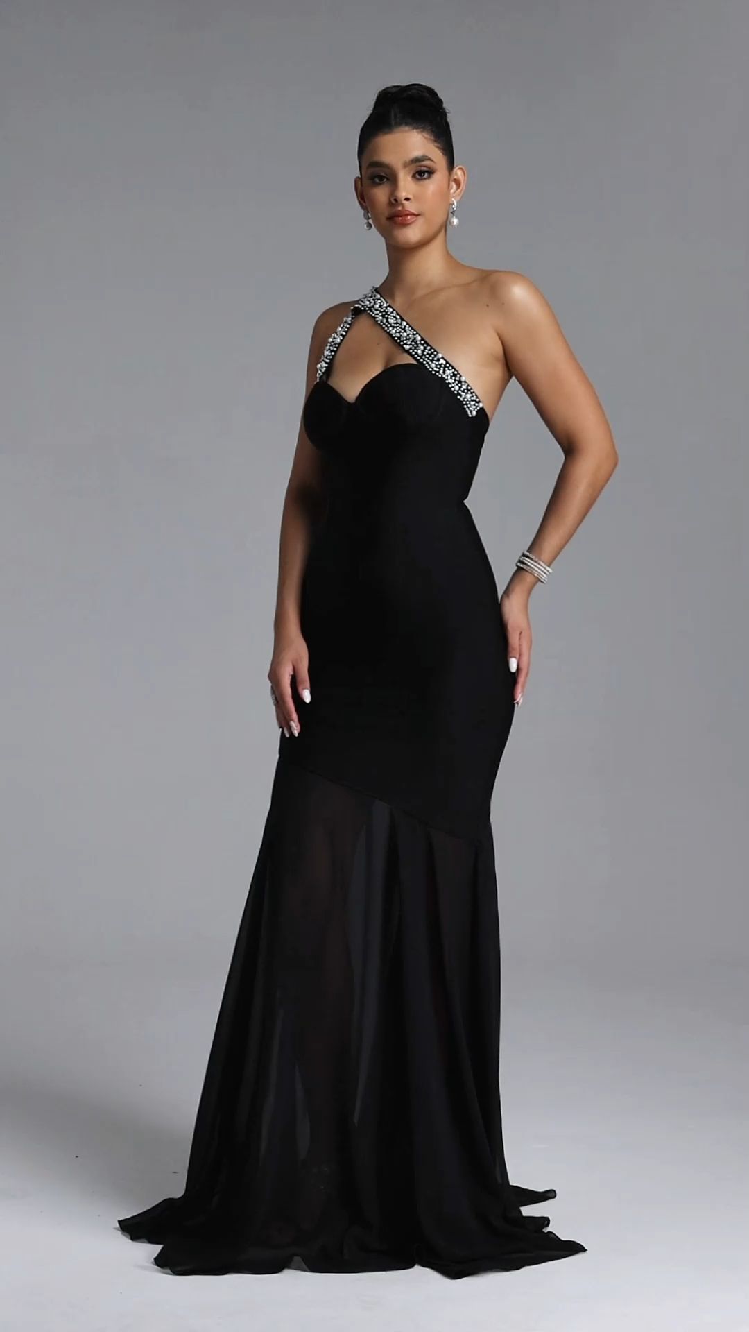 Shannon Chic Contour Pearl Crystal Strap Bandage Maxi Dress