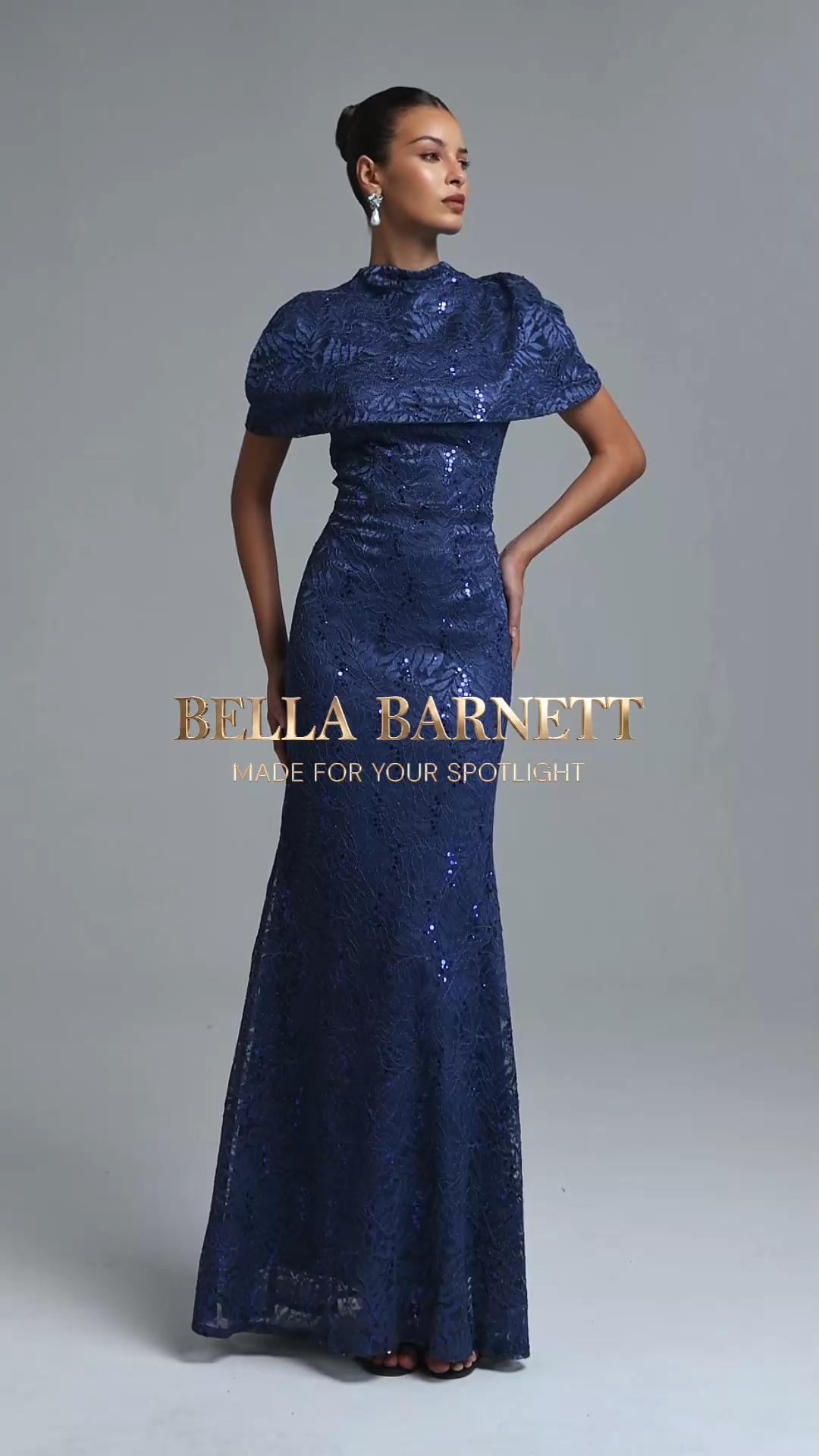 Lape Elegant Contour Cape Sequin Lace Maxi Dress