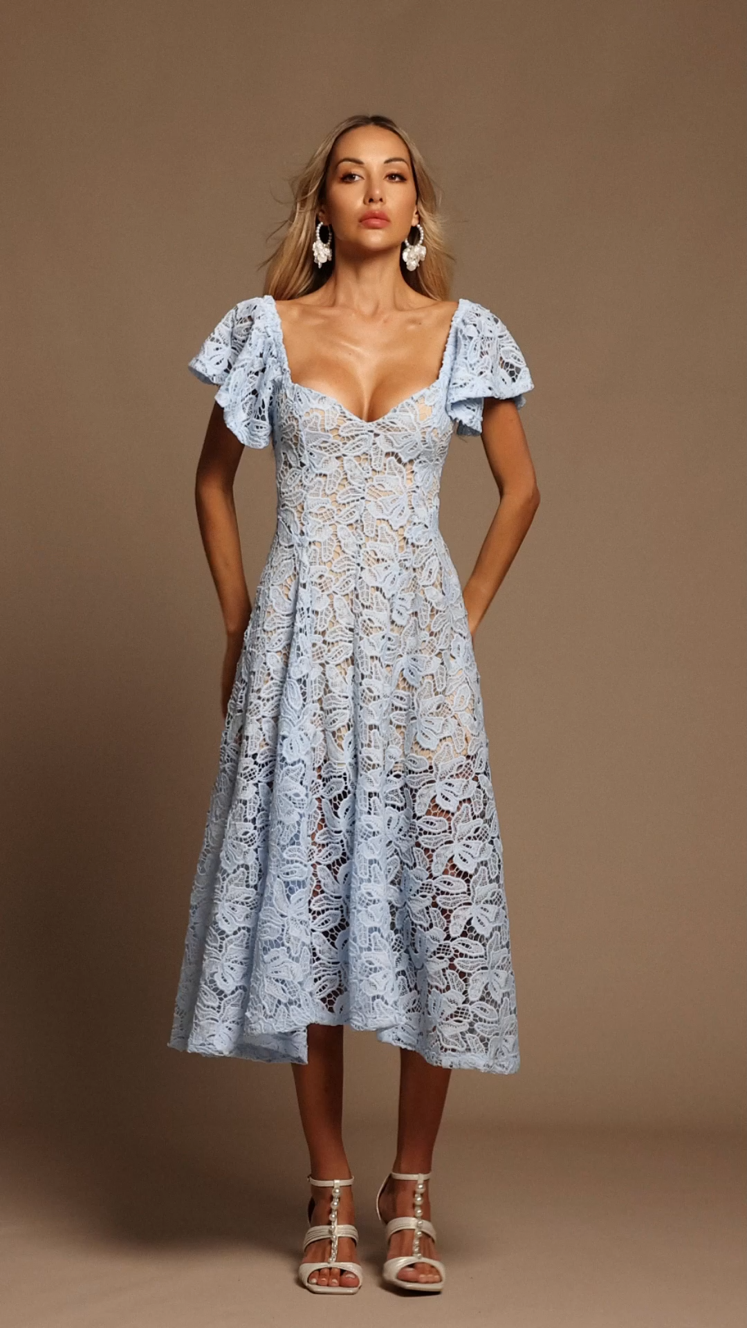 Kerenza Short Sleeves Lace Midi Dress