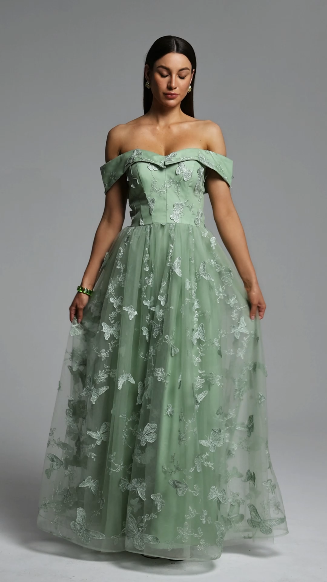 Mensa Elegant Flowy Off Shoulder Butterfly Maxi Dress