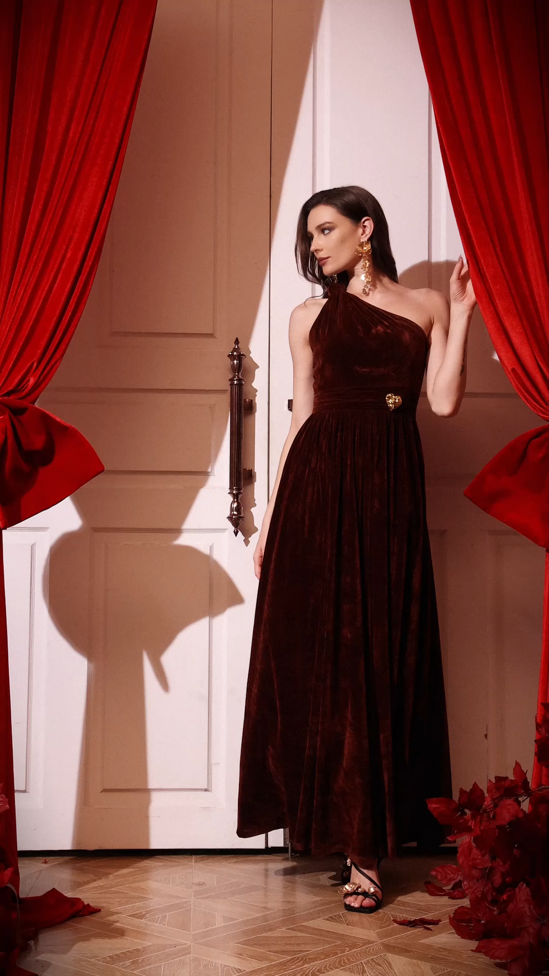 Tessy One Shoulder Maxi Dress - Brown