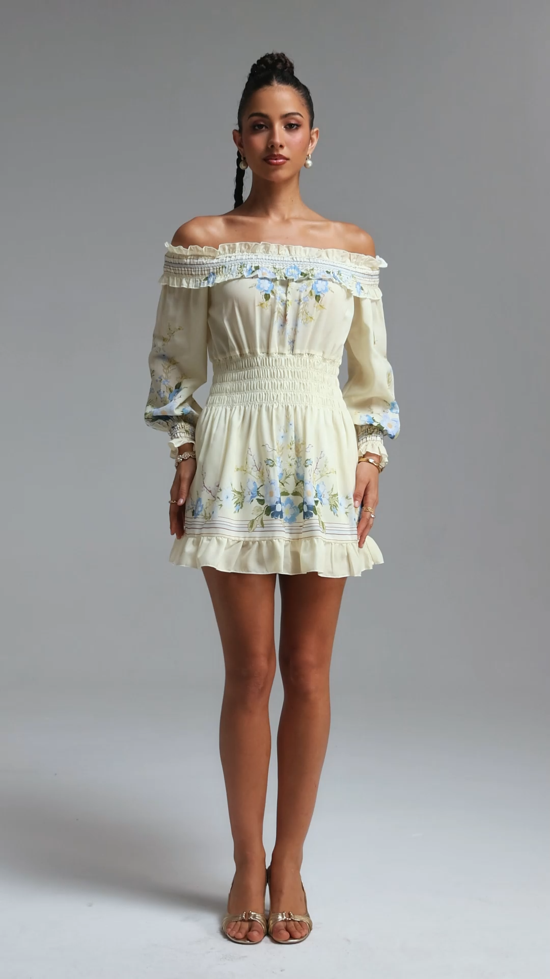 Hakula Romantic Flowy Off Shoulder Floral Print Woven Mini Dress