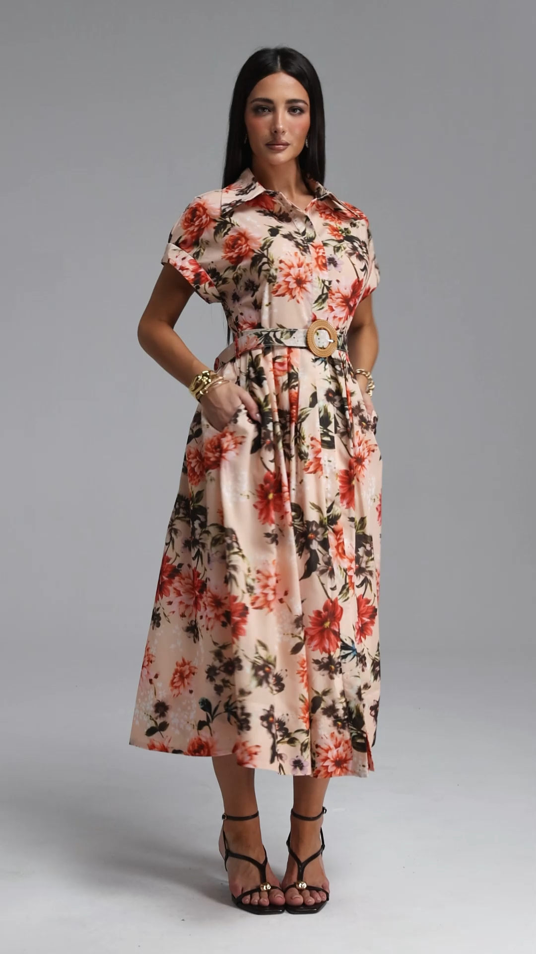 Xynia Resort Flowy Short Sleeve Floral Print Woven Maxi Dress