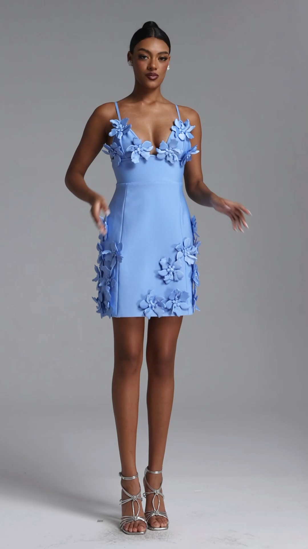 Valentina Elegant Contour V Neck Floral Bandage Mini Dress