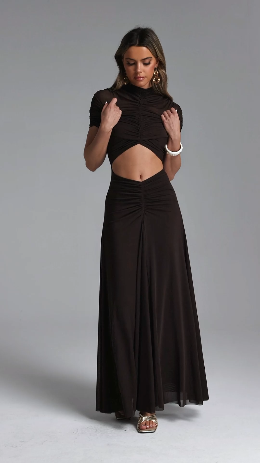 Fanni Chic Contour Short Sleeve Cut Out Ruched Maxi Dress