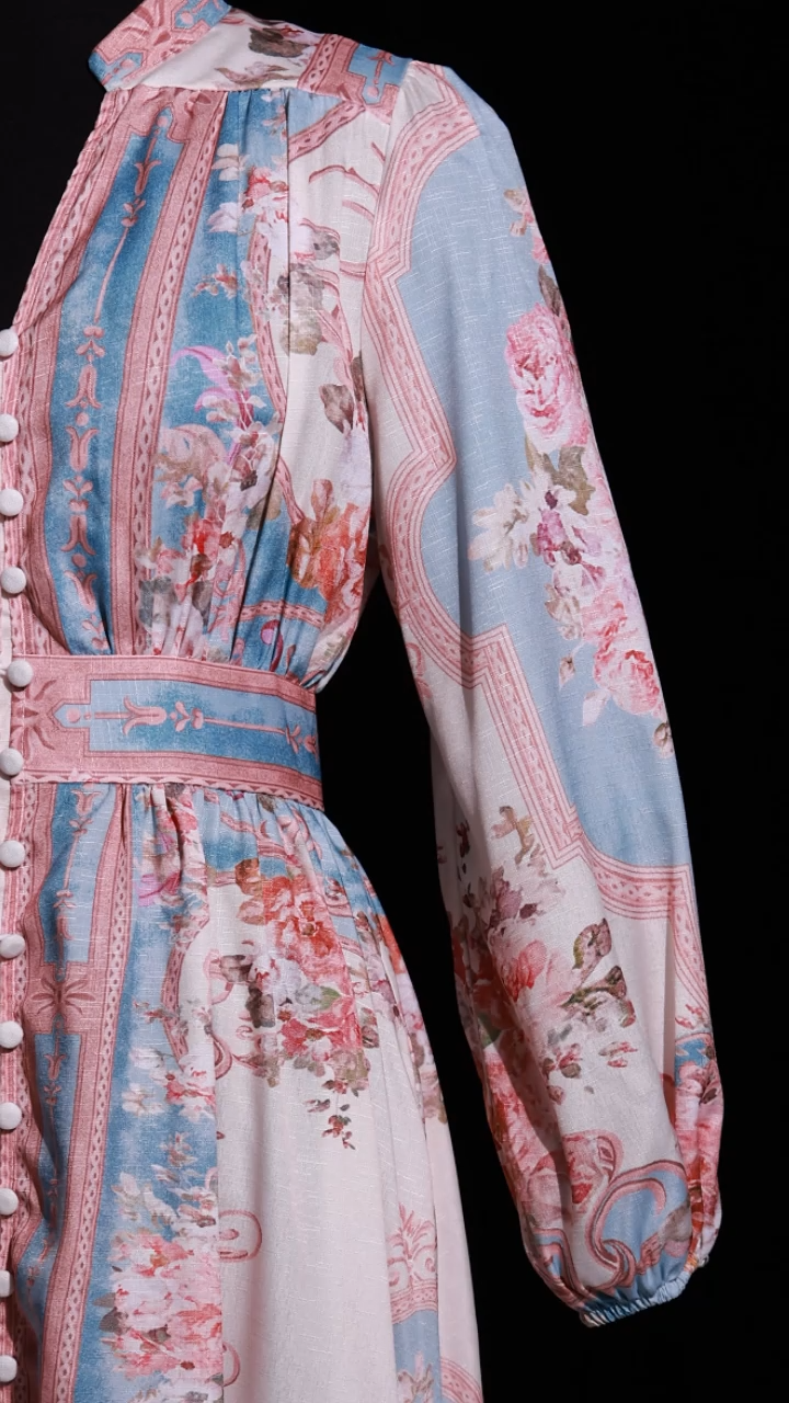 Dorte Long Sleeve Floral Printed Maxi Dress