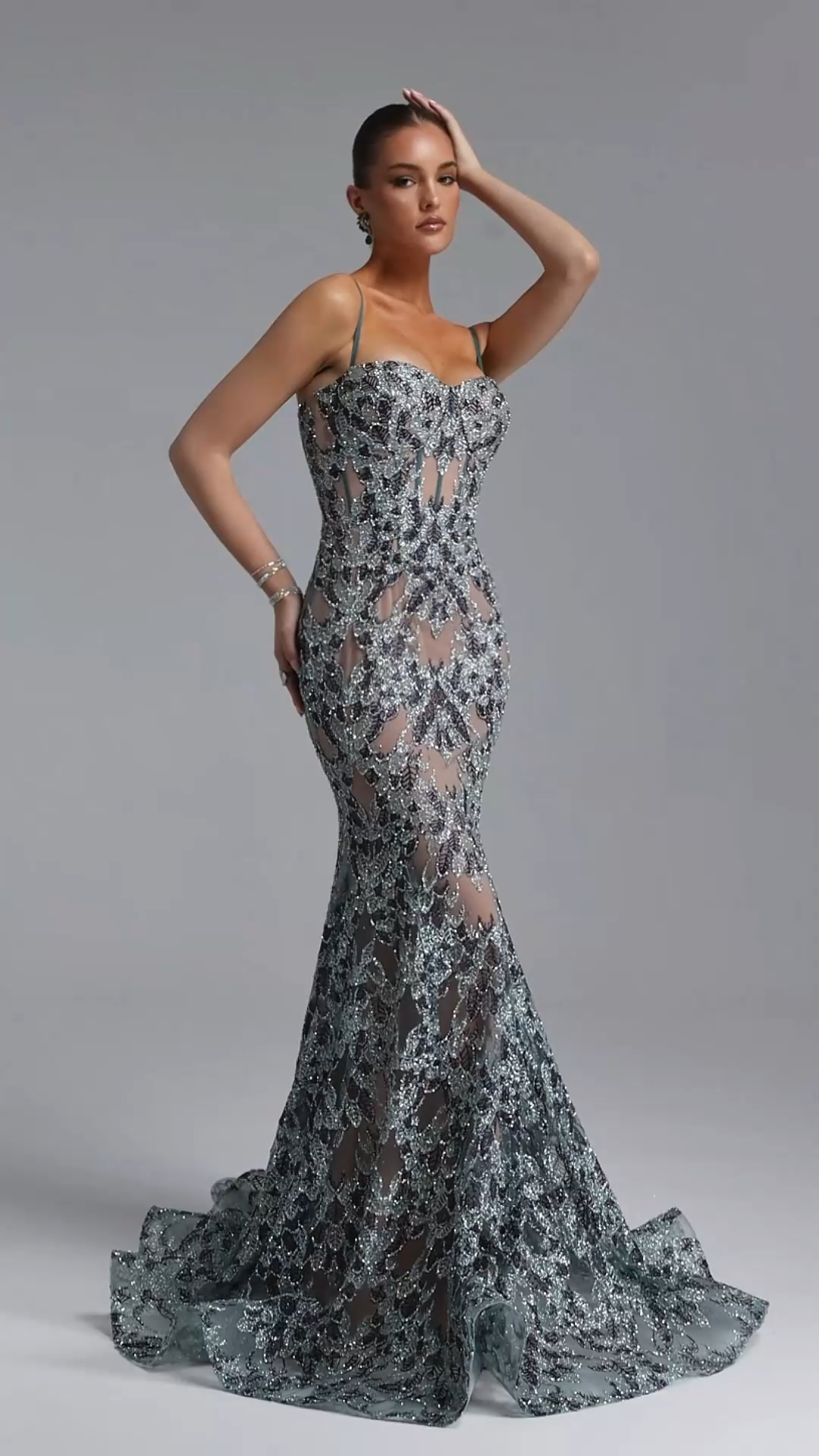 Winni Elegant Contour Cut Out Lace Pattern Maxi Dress