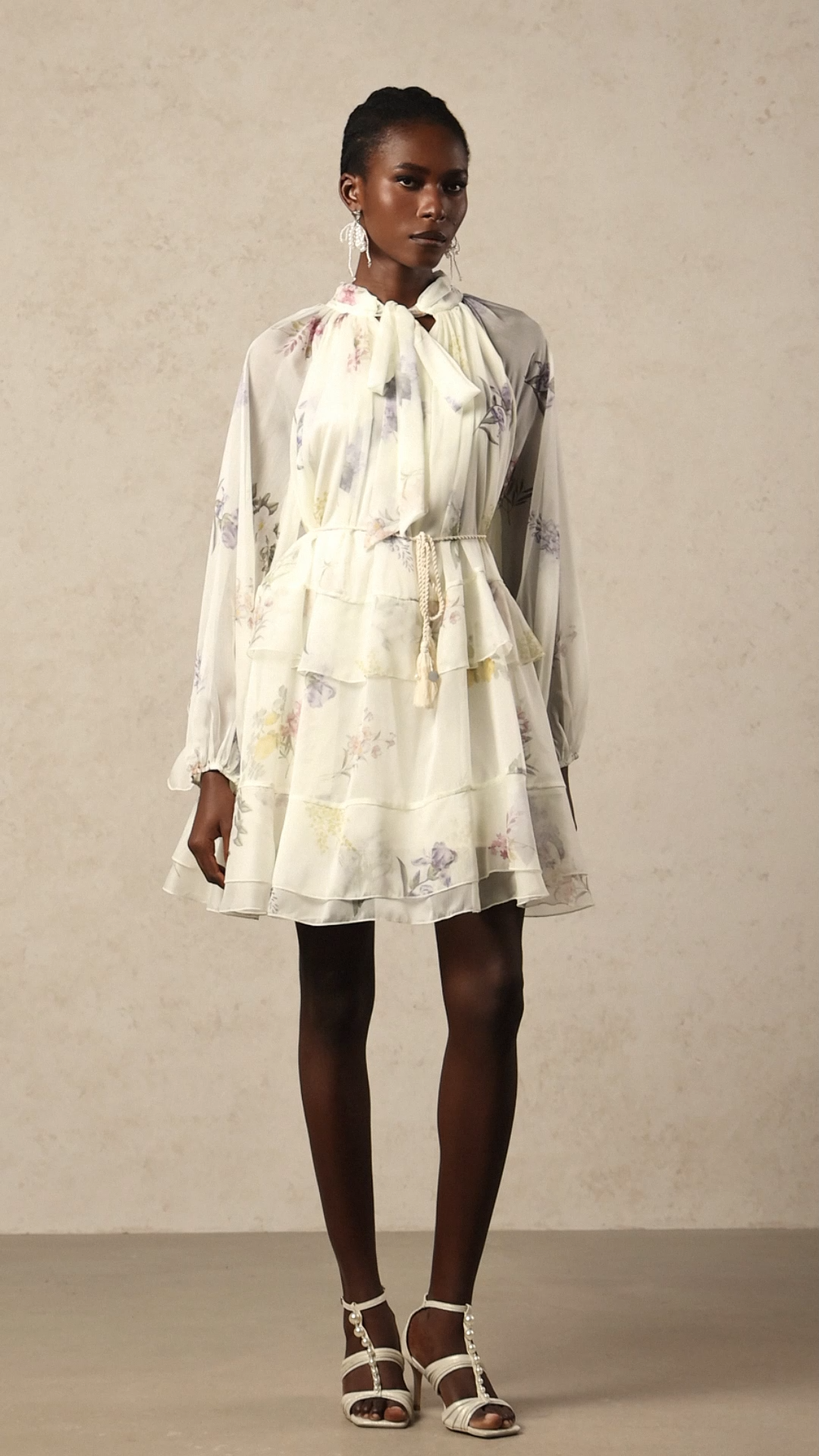 Zarinny Long Sleeves Floral Printed Mini Dress