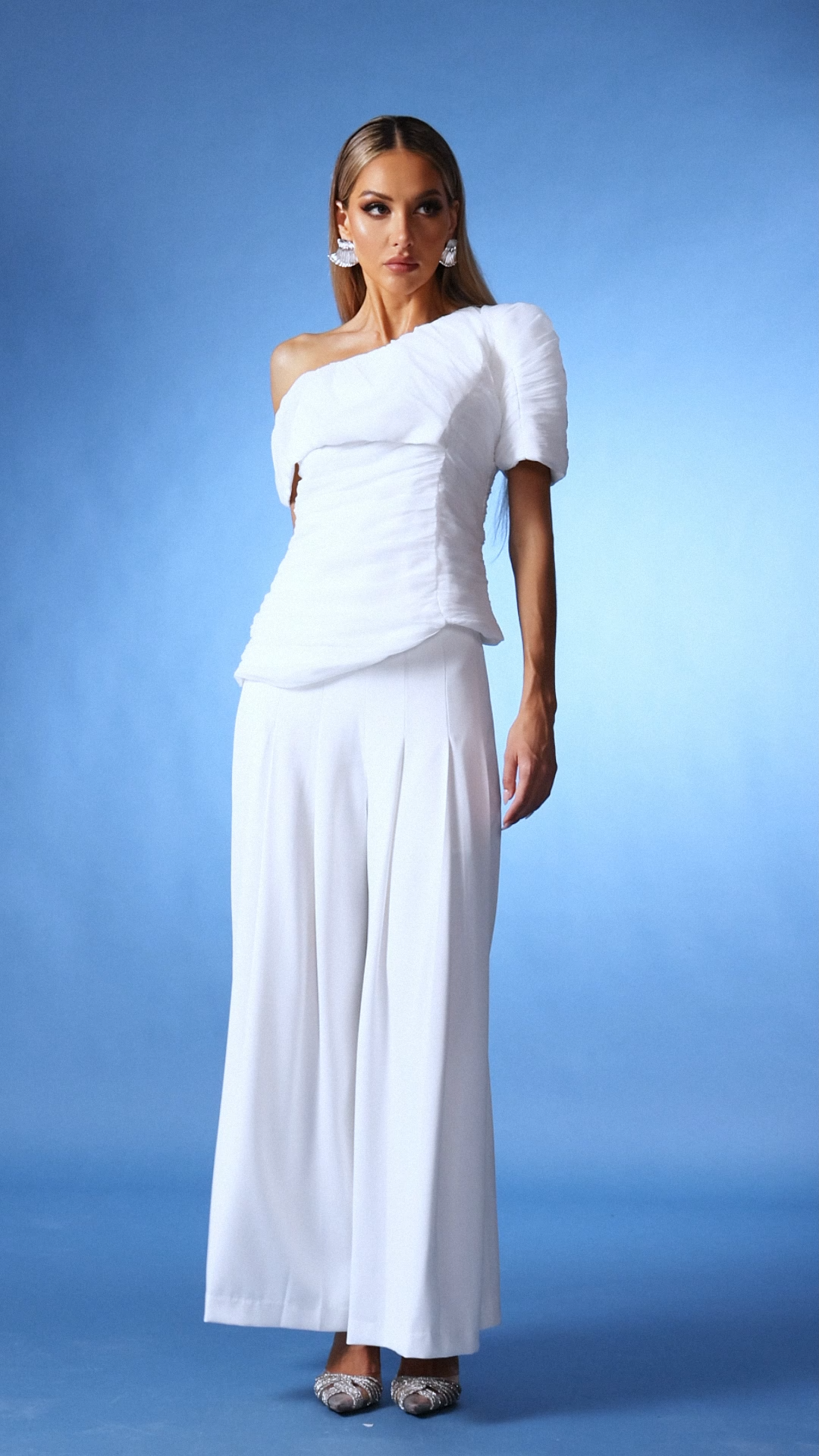 Rina Short Sleeves One Shoulder Maxi Set