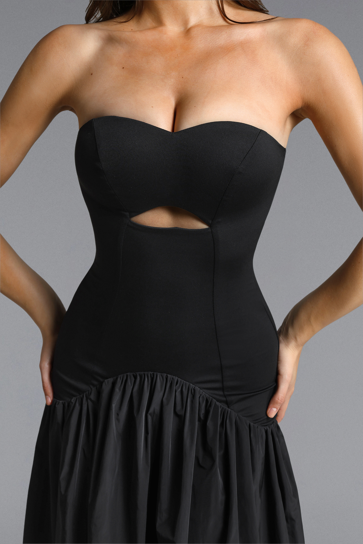 Dorothea Chic Contour Strapless Cut Out Knit Maxi Dress