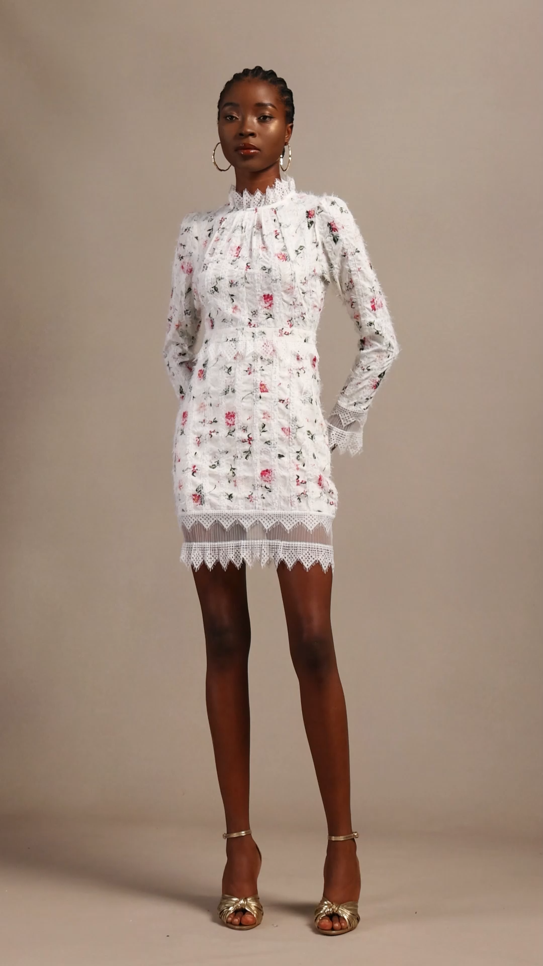 Renata Romantic Tailored Long Sleeve Printed Lace Woven Mini Dress