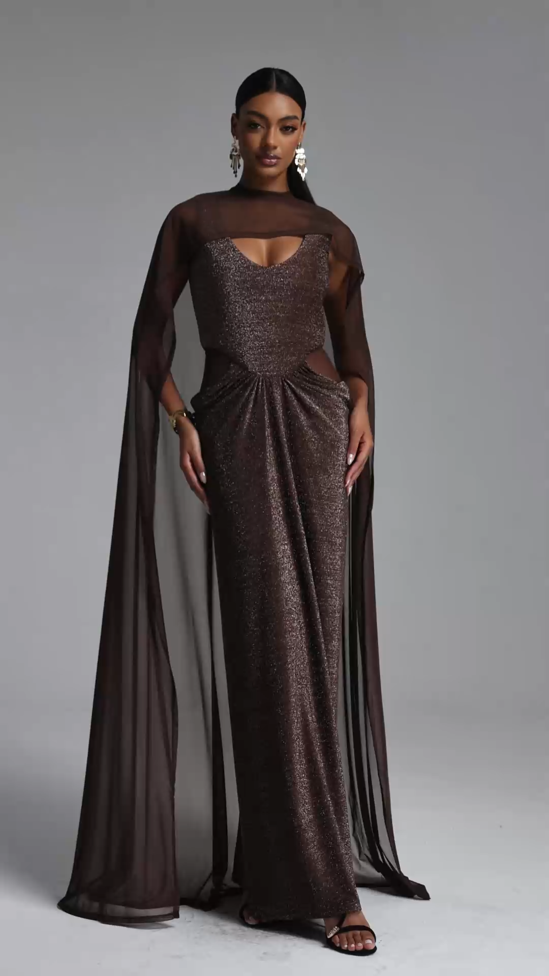 Keely Chic Contour Sleeveless Ruched Lurex Knit Maxi Dress