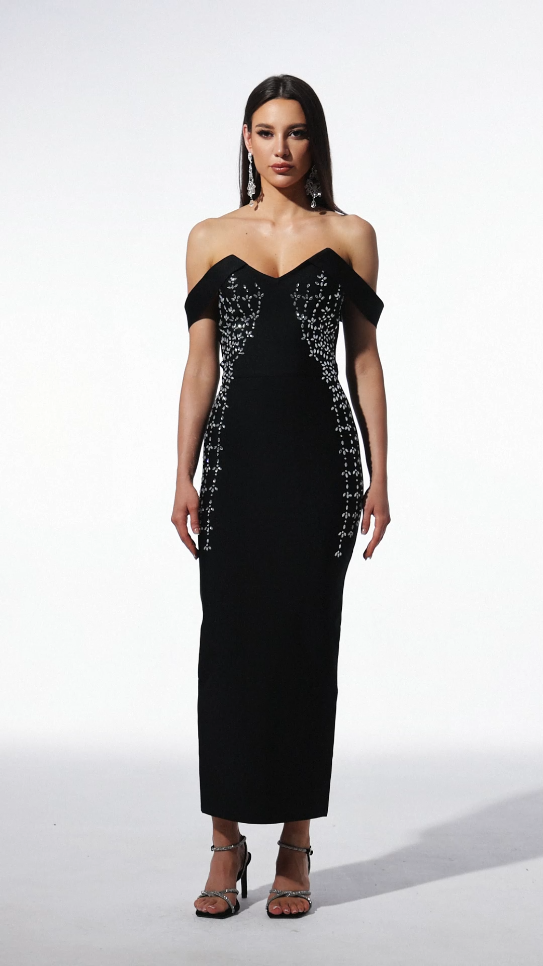 Hatice Off-The-Shoulder Diamond Bandage Maxi Dress