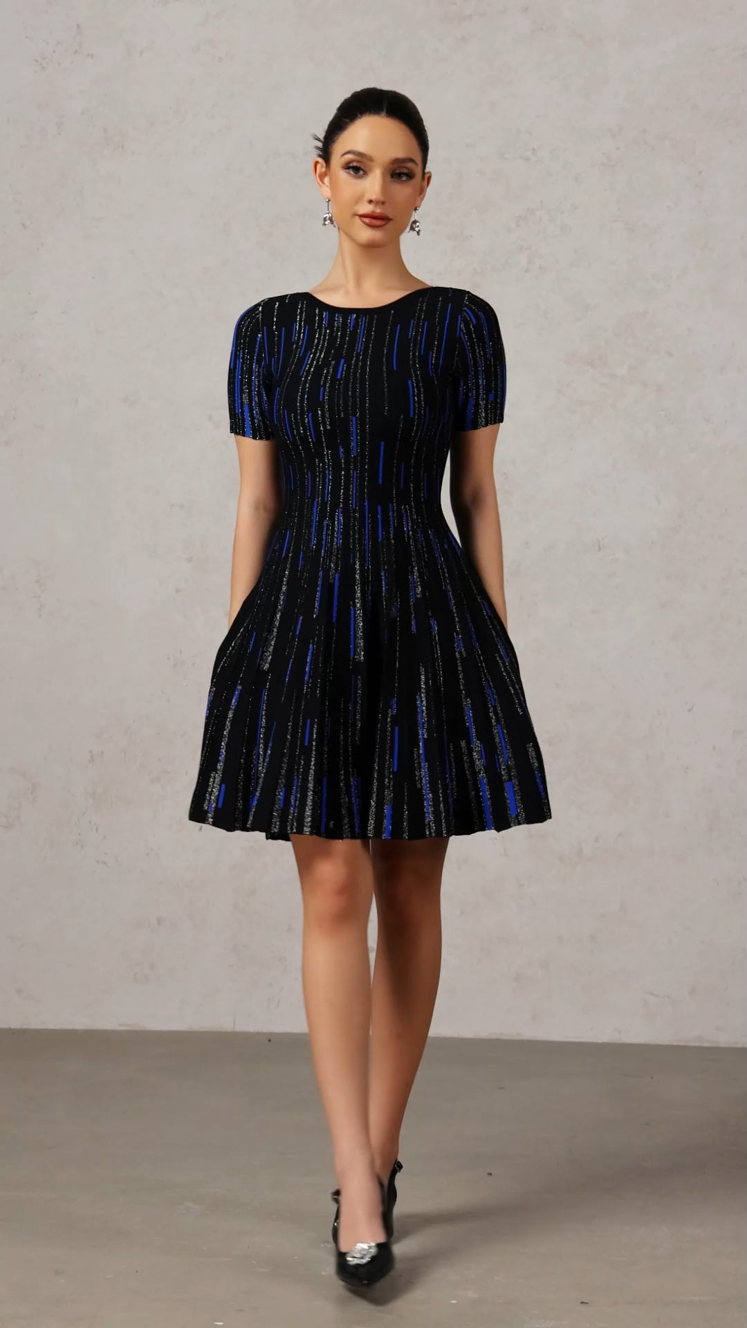 Subra Round Neck Short Sleeves Mini Dress