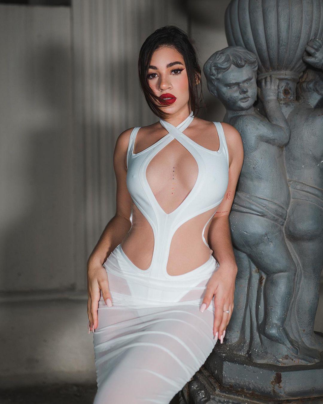 Amalie Cutout Mesh Midi Bandage Dress - White - Bellabarnett