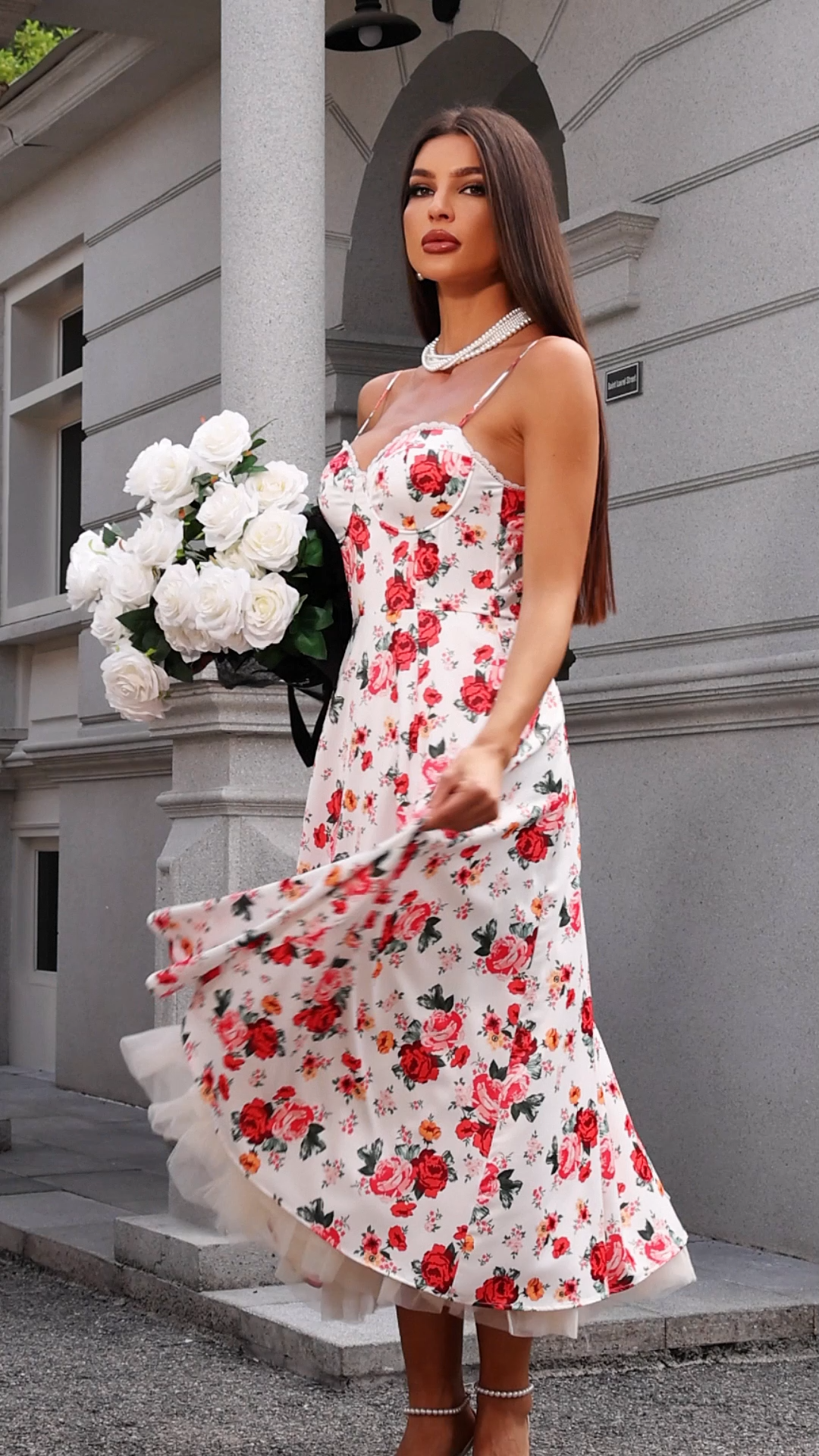 Giada Corset Flowers Maxi Dress
