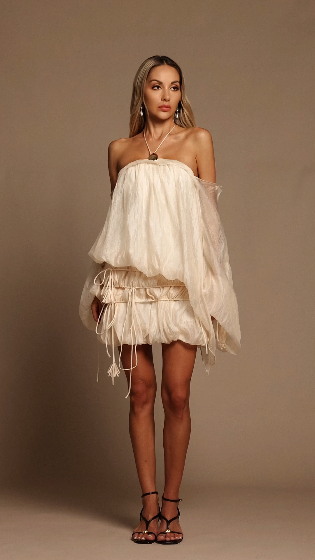 Rocelle Sleeveless Folds Puff Mini Dress