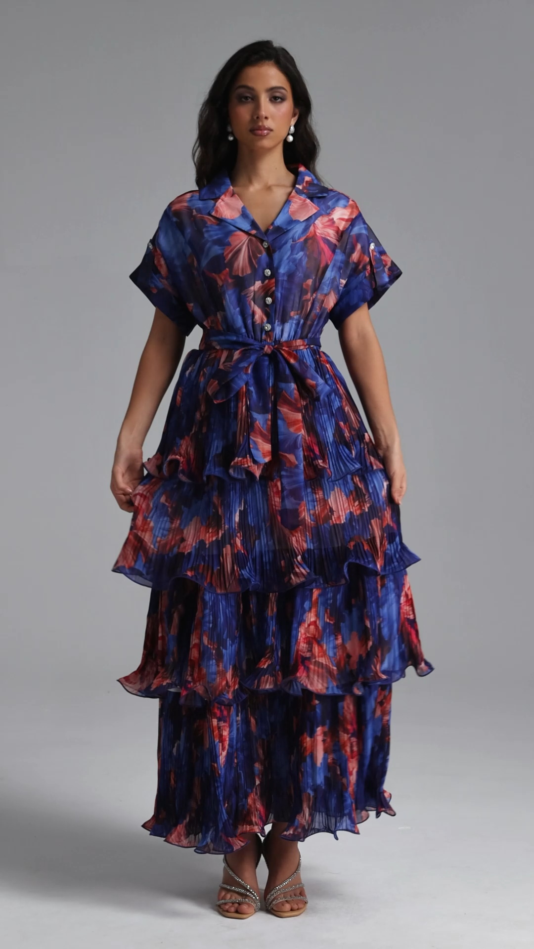Dinah Resort Flowy Short Sleeve Ruffle Floral Print Maxi Dress