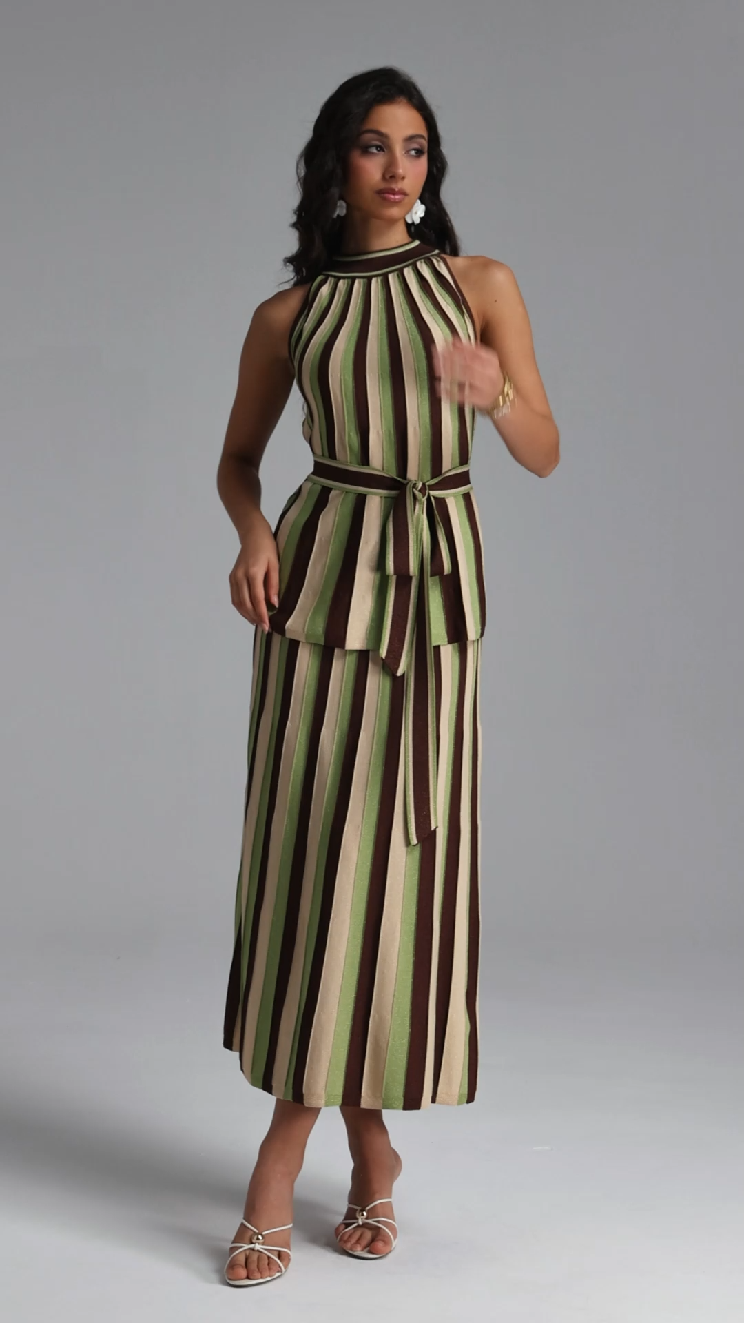 Kerade Resort Flowy Sleeveless Stripe Knit Top and Skirt Two Piece Set
