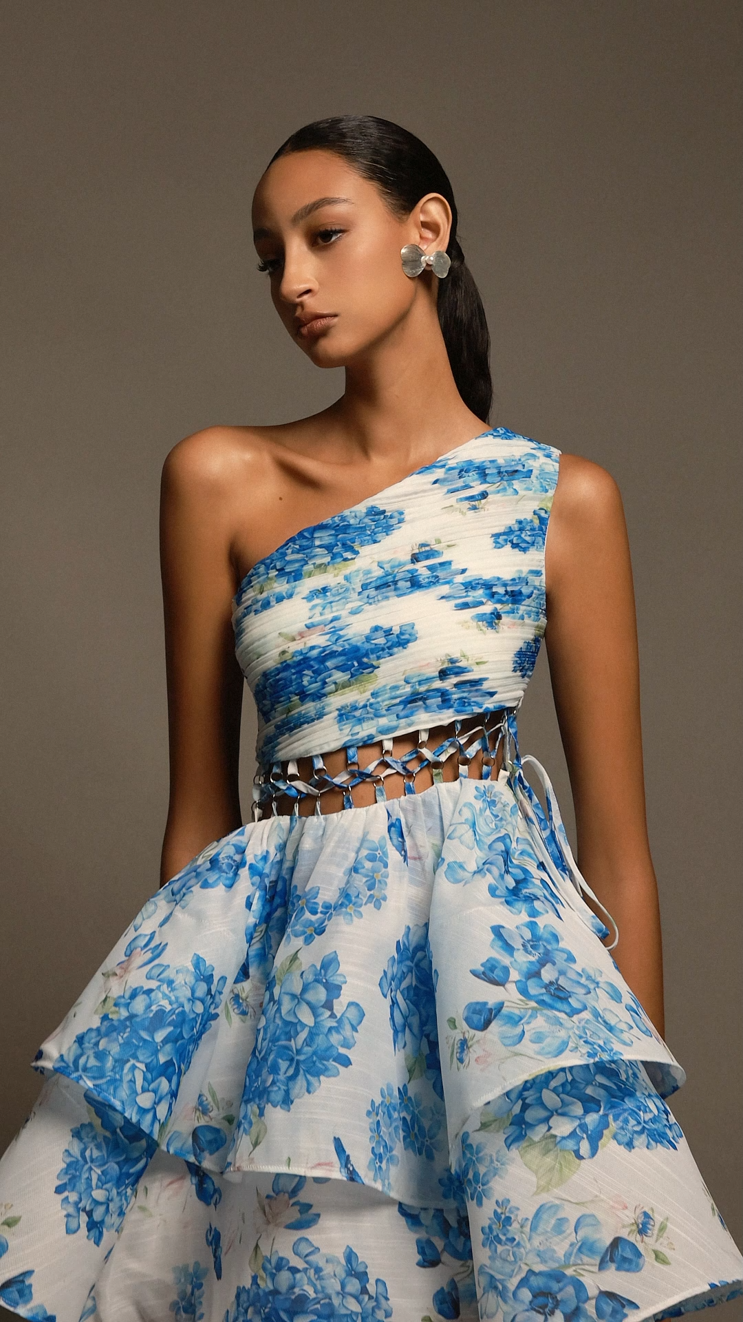 Rilia Sleeveless Hollow Out Floral Printed Puff Mini Dress
