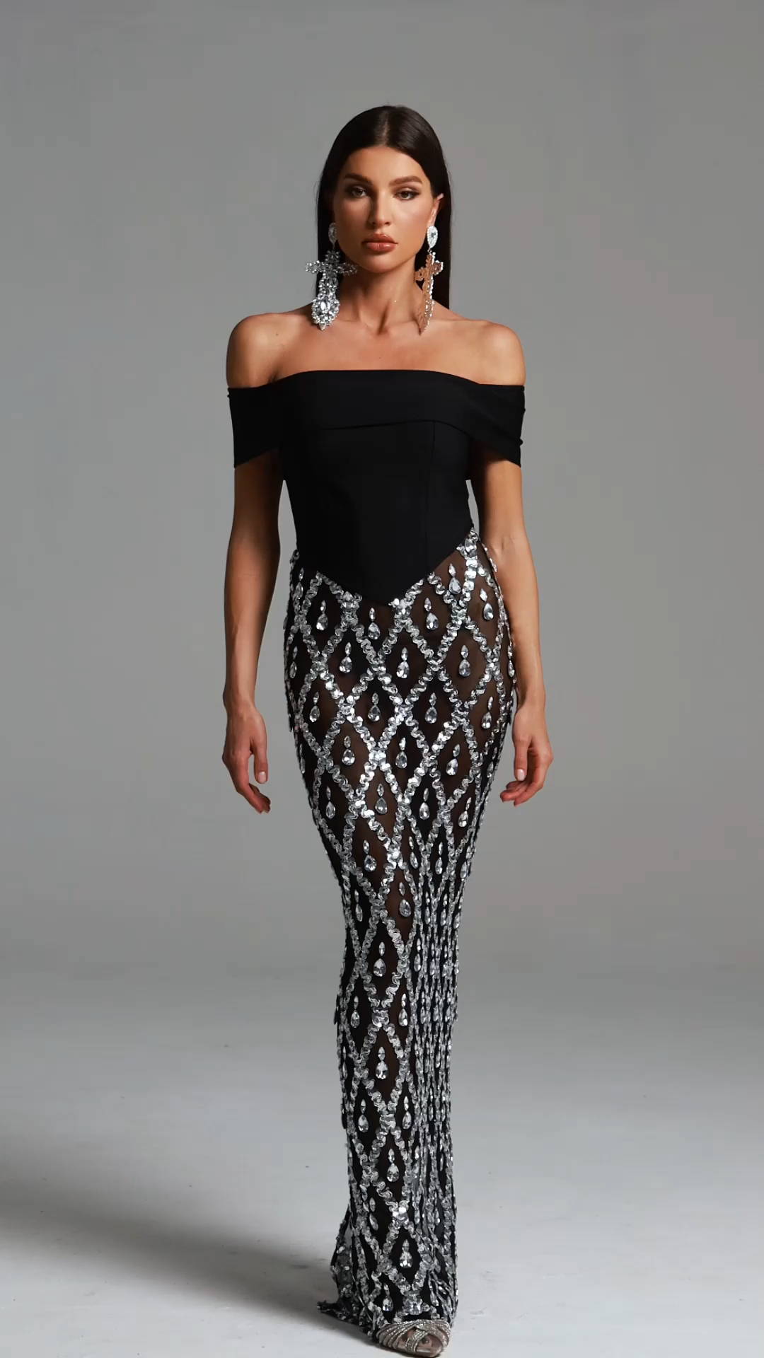 Masaka Off-The-Shoulder Diamond Maxi Dress